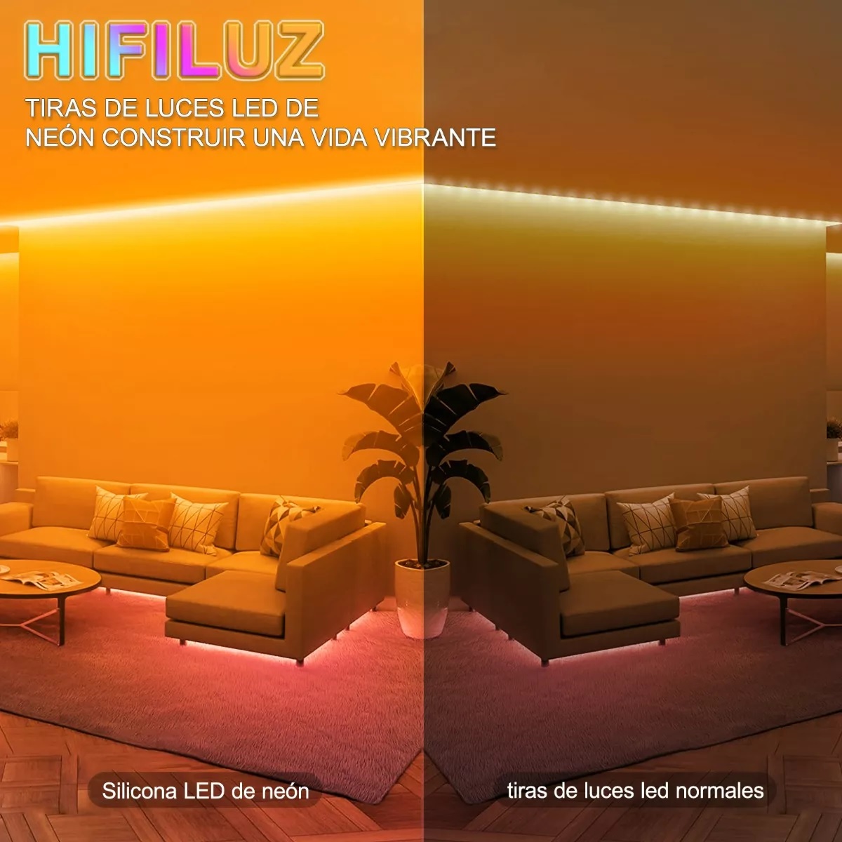 Tiras De Led Luz De Neón Flexible 5m Manguera Con Fuente Luz Naranja