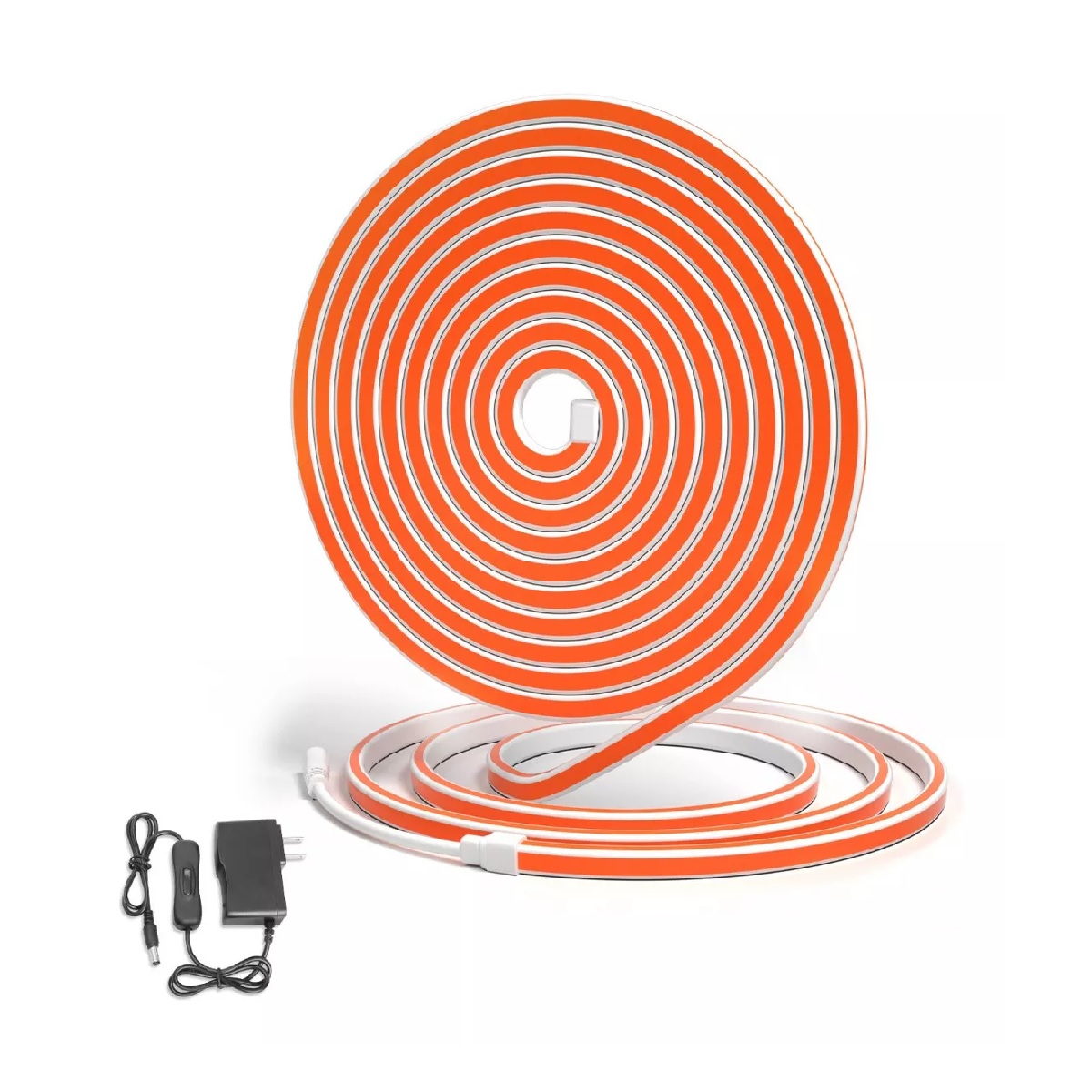 Tiras De Led Luz De Neón Flexible 5m Manguera Con Fuente Luz Naranja