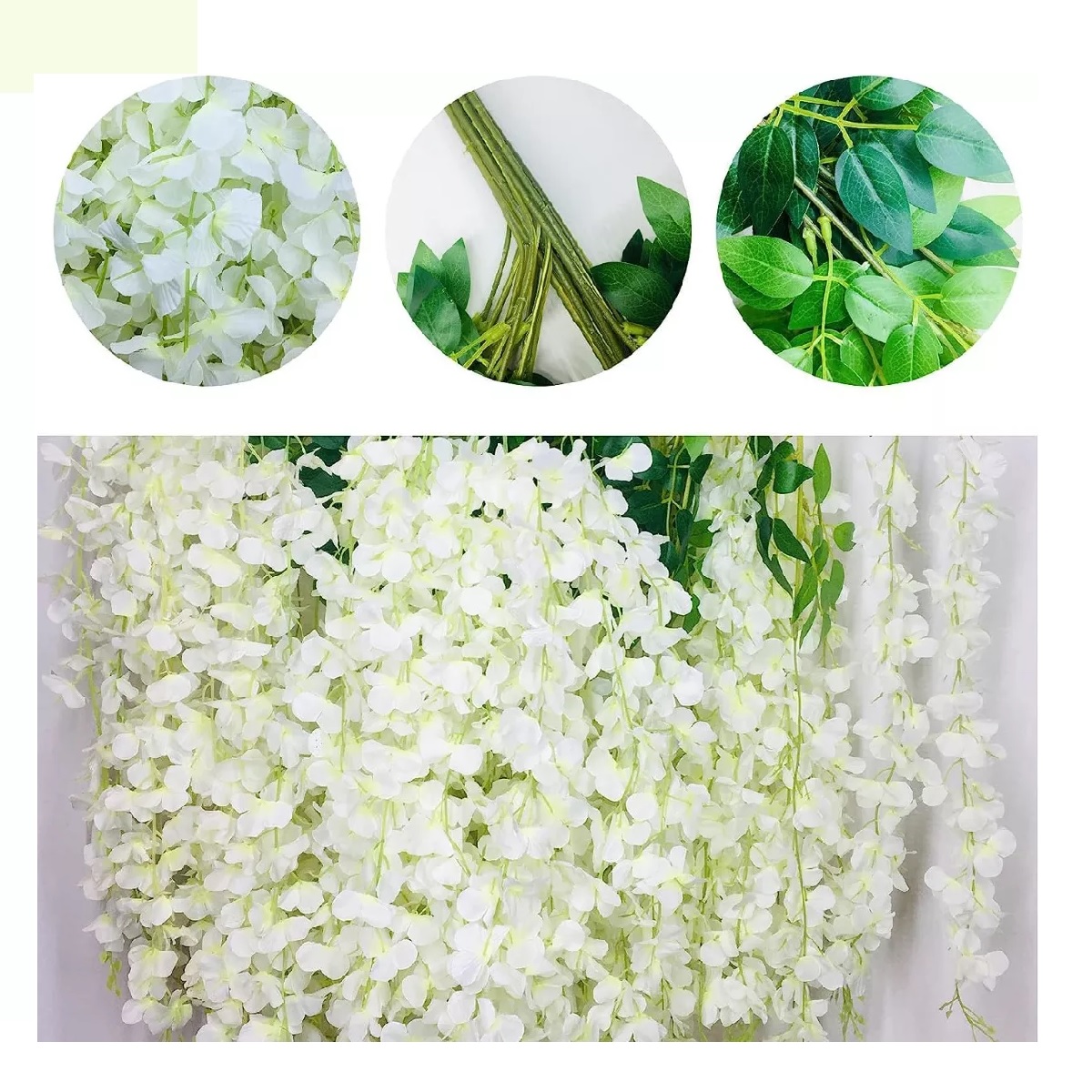 Flores Artificial  12pzs 1.1m Decoración  Blanco