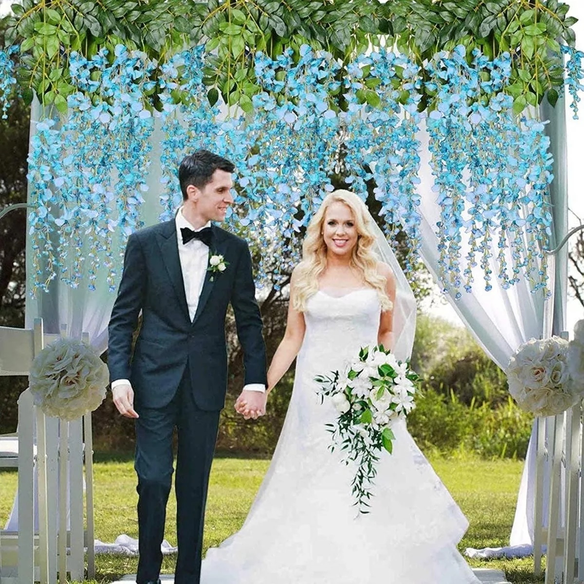 Flores Artificial 12pzs 1.1m Decoración Azul Cielo