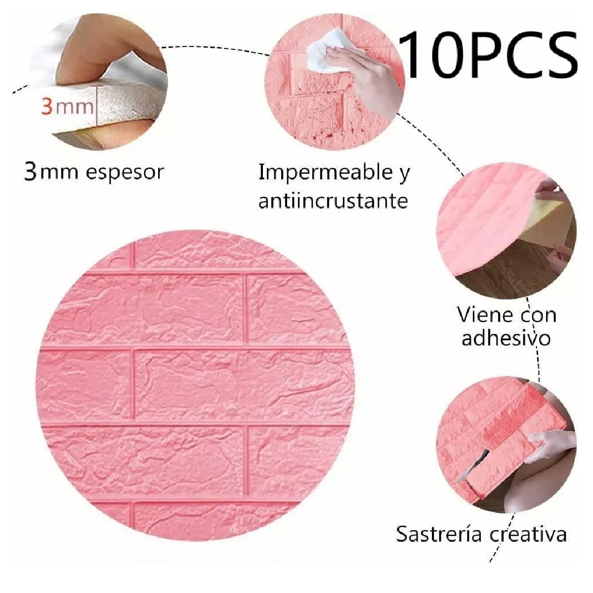 Juego Patrón De Ladrillo Pegatina De Pared 3d Papel Tapiz 10pcs Rosa