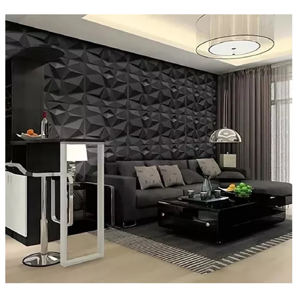 Paneles Decorativo Pvc Pared 3d Wall Con Adhesivo Cinta Negro