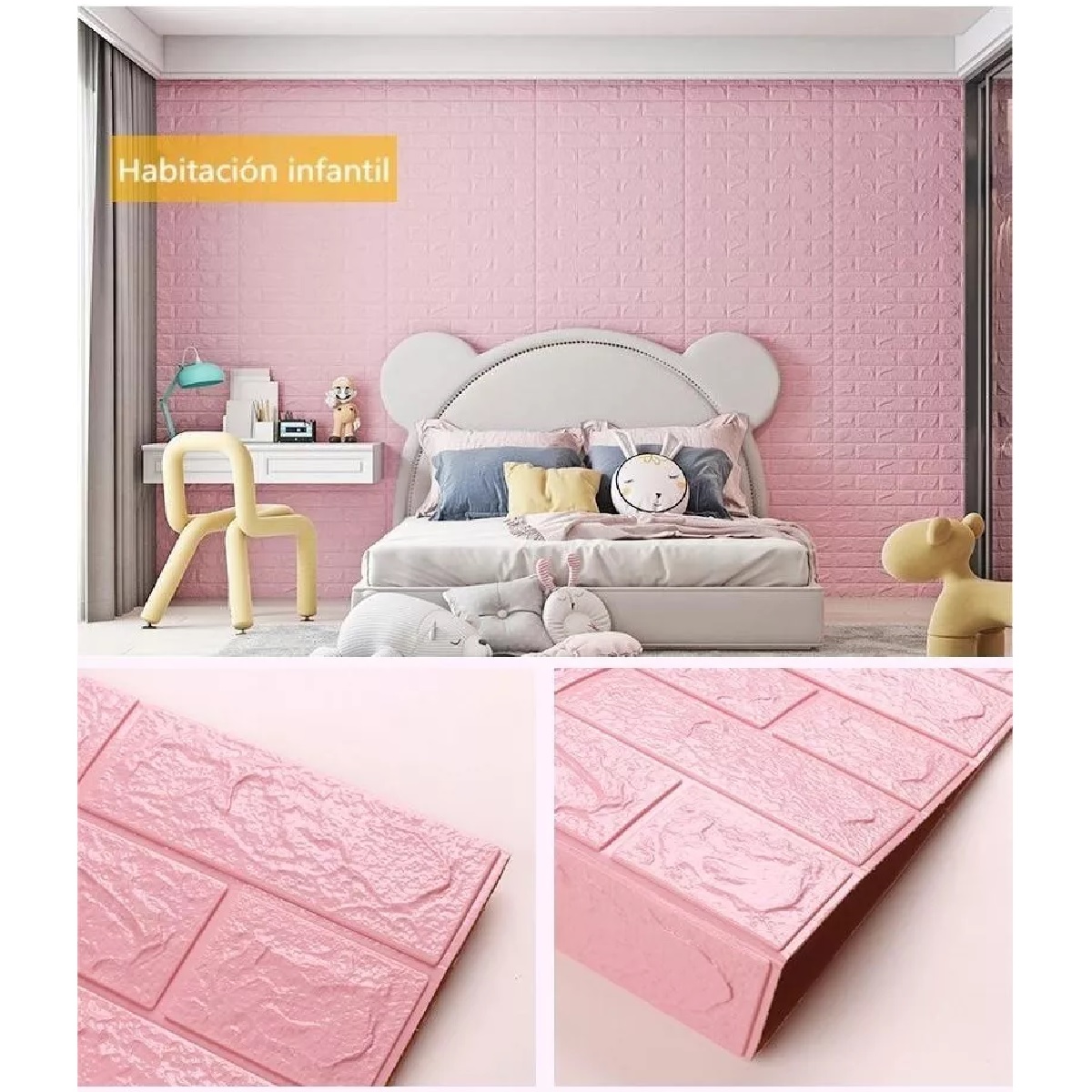 Juego Patrón De Ladrillo Pegatina De Pared 3d Papel Tapiz 10pcs Rosa