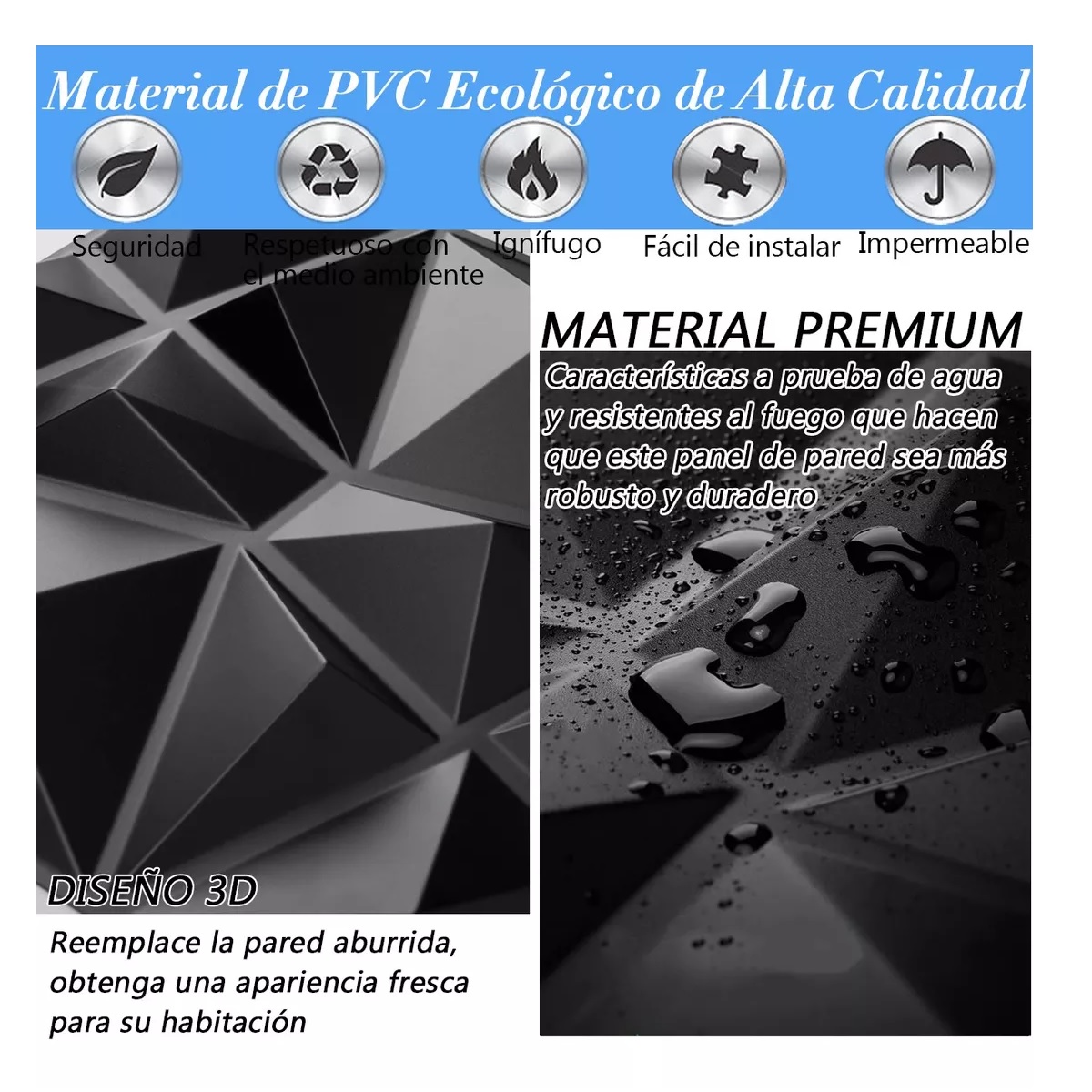 Set 40pc Panel 3d Decoración Pvc Pared Hogar Impermeable 50*50cm