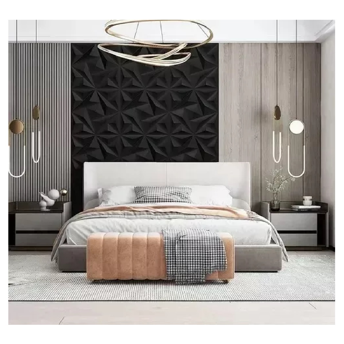 Paneles Decorativo Pvc Pared 3d Wall Con Adhesivo Cinta Negro