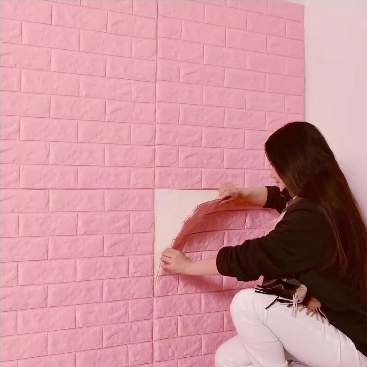Juego Patrón De Ladrillo Pegatina De Pared 3d Papel Tapiz 10pcs Rosa