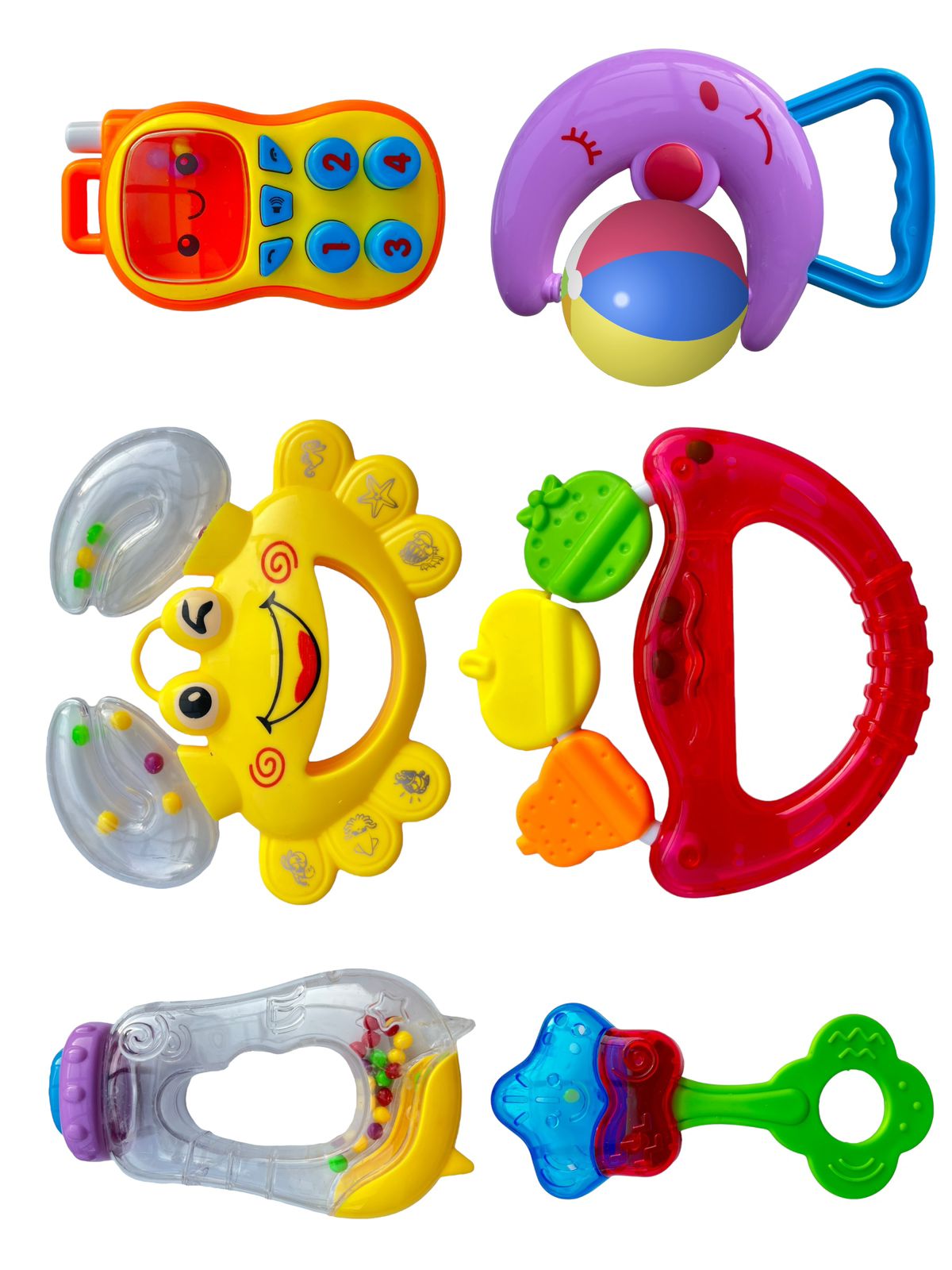 Set De Sonajas Sonajero Y Mordedera Juguete Para Bebé 6 Piezas.