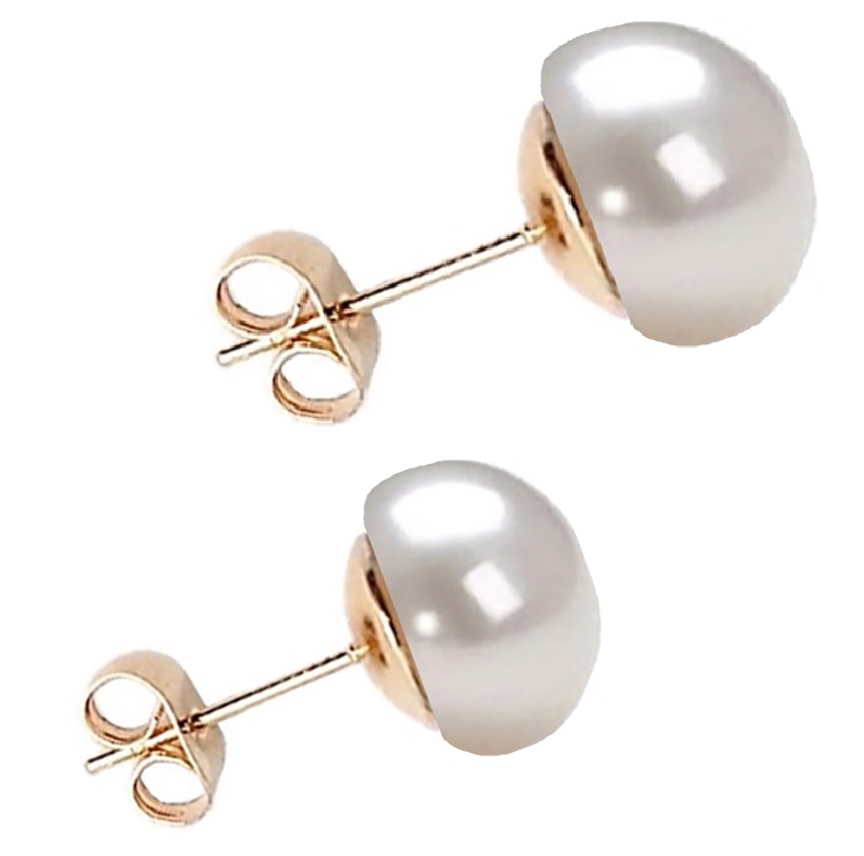 Aretes Perlas Cultivadas Grandes 12 mm Chapa de Oro A017