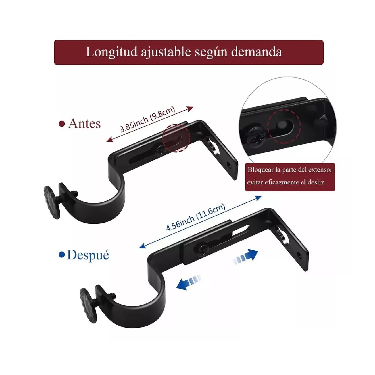 Set Soporte Cortinero Para Pared Ajustable Gancho De 10 Piezas