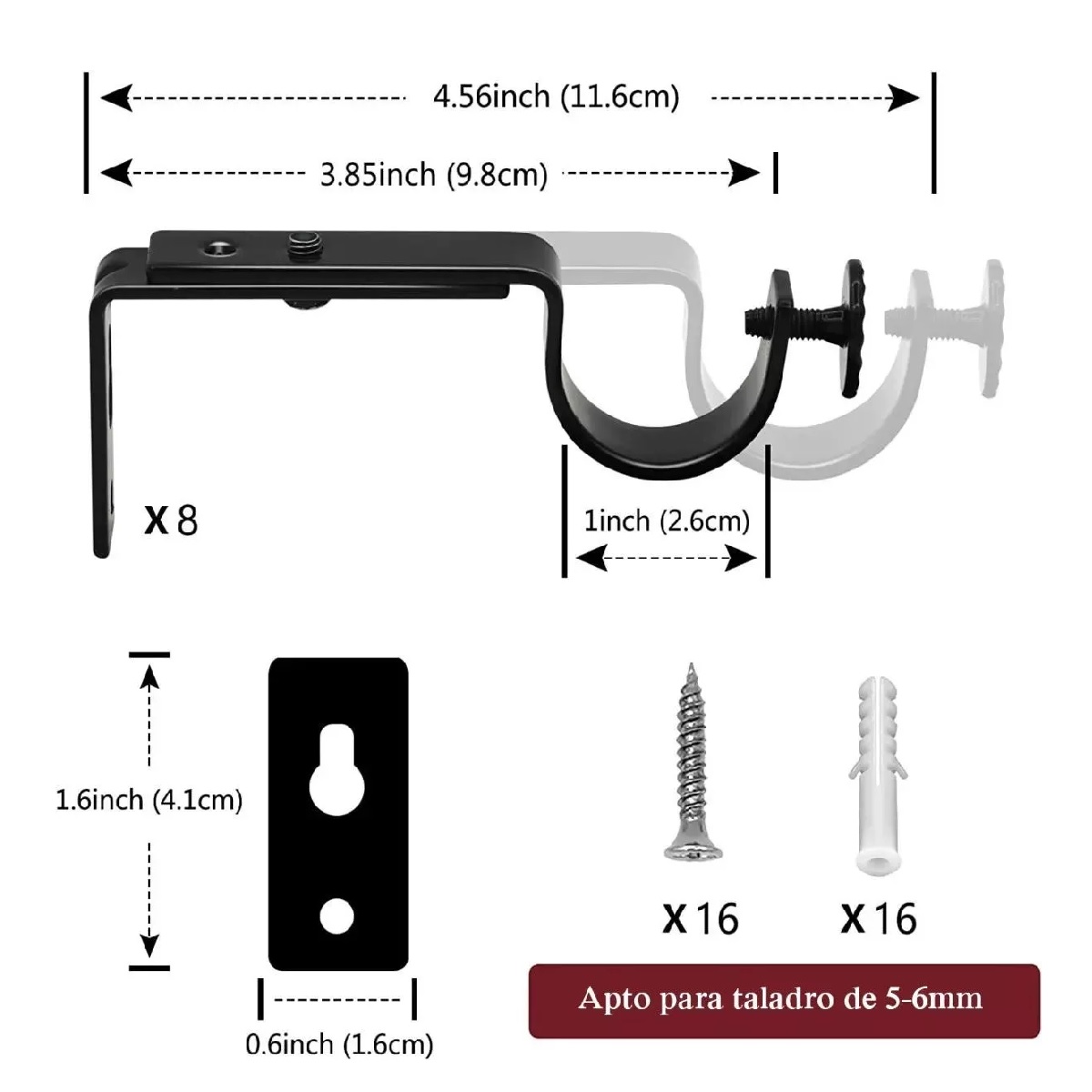 Set Soporte Cortinero Para Pared Ajustable Gancho De 10 Piezas