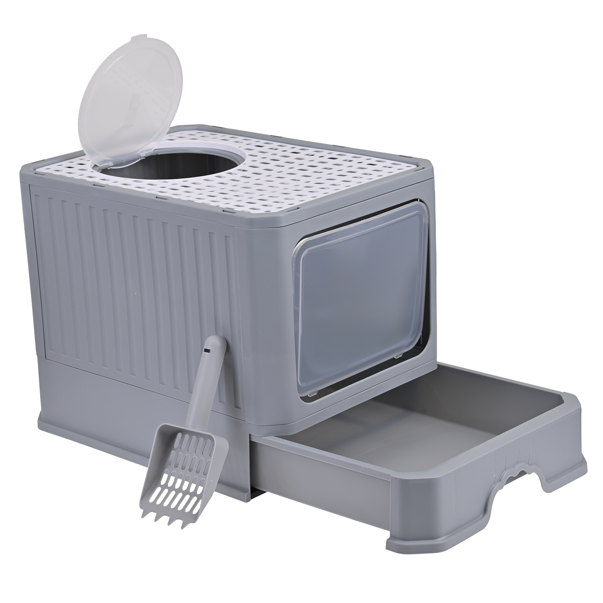 Arenero Para Gato, Caja, Bandeja Sanitaria Extraible, Tamaño Grande Cerrado, Doble Entrada, Incluye Pala y Filtro, Excelente Material Resistente. MOD: AL002