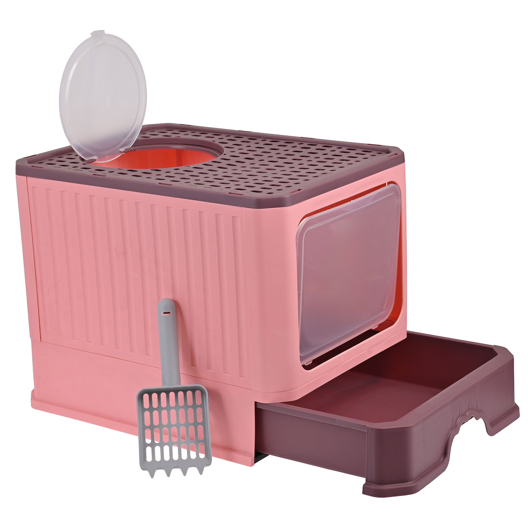 Arenero Para Gato, Caja, Bandeja Sanitaria Extraíble, Tamaño Grande Cerrado, Doble Entrada, Incluye Pala y Filtro, Excelente Material Resistente. MOD: AL002