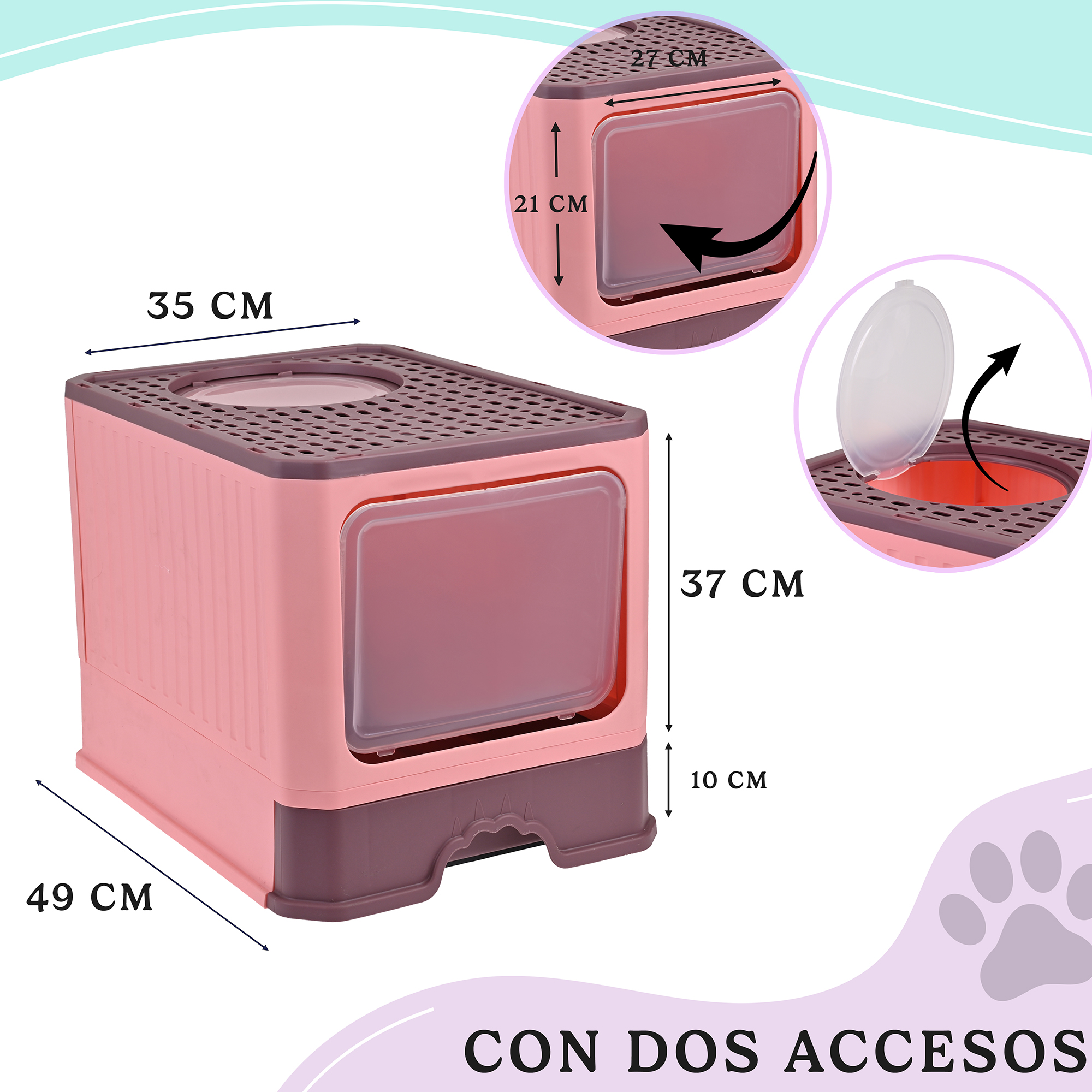 Arenero Para Gato, Caja, Bandeja Sanitaria Extraíble, Tamaño Grande Cerrado, Doble Entrada, Incluye Pala y Filtro, Excelente Material Resistente. MOD: AL002