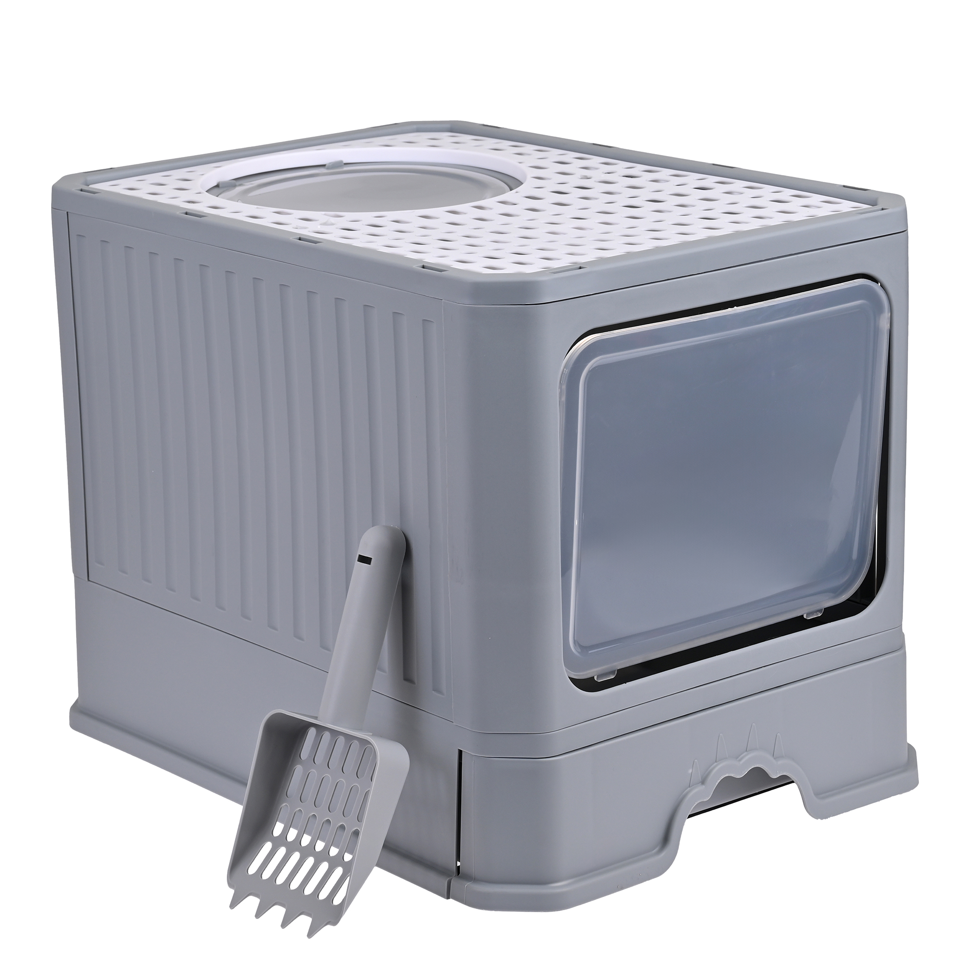 Arenero Para Gato, Caja, Bandeja Sanitaria Extraible, Tamaño Grande Cerrado, Doble Entrada, Incluye Pala y Filtro, Excelente Material Resistente. MOD: AL002