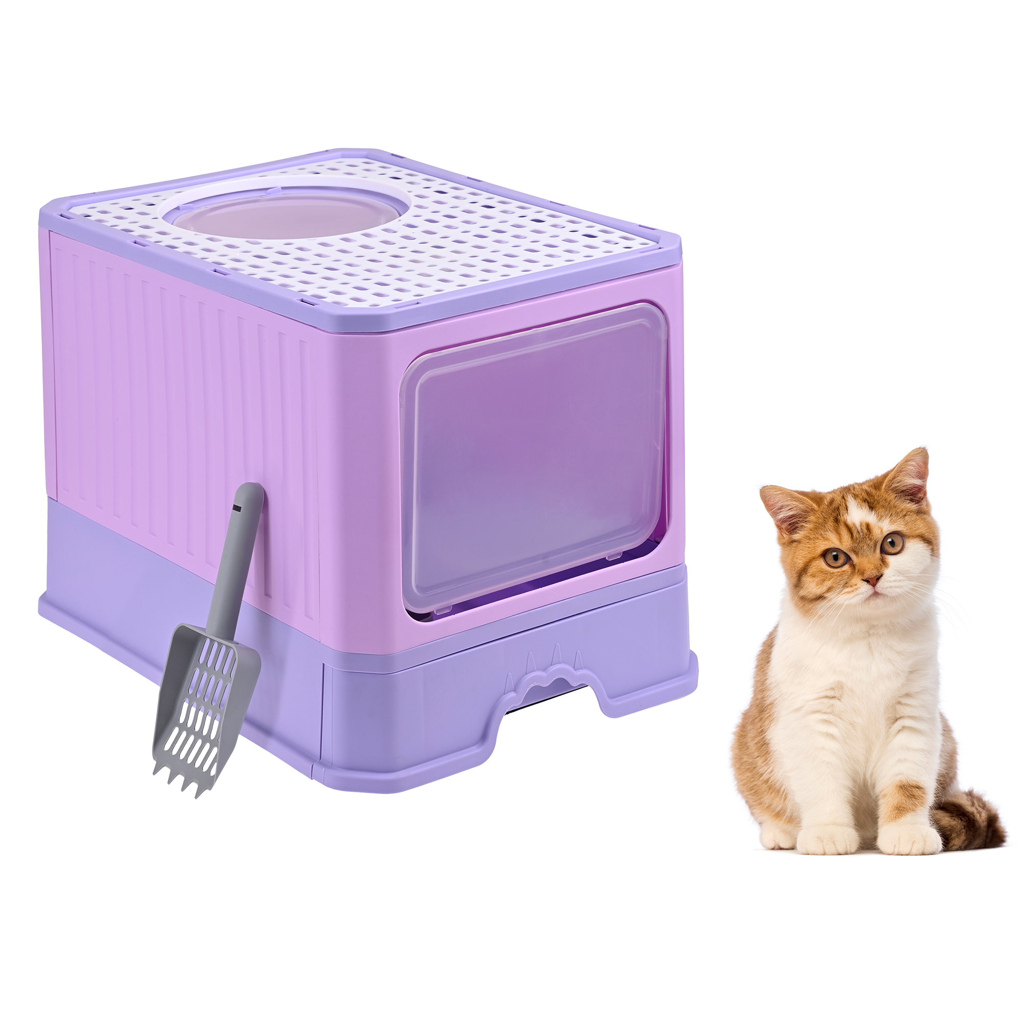 Arenero Para Gato, Caja, Bandeja Sanitaria Extraíble, Tamaño Grande Cerrado, Doble Entrada, Incluye Pala y Filtro, Excelente Material Resistente. MOD: AL002