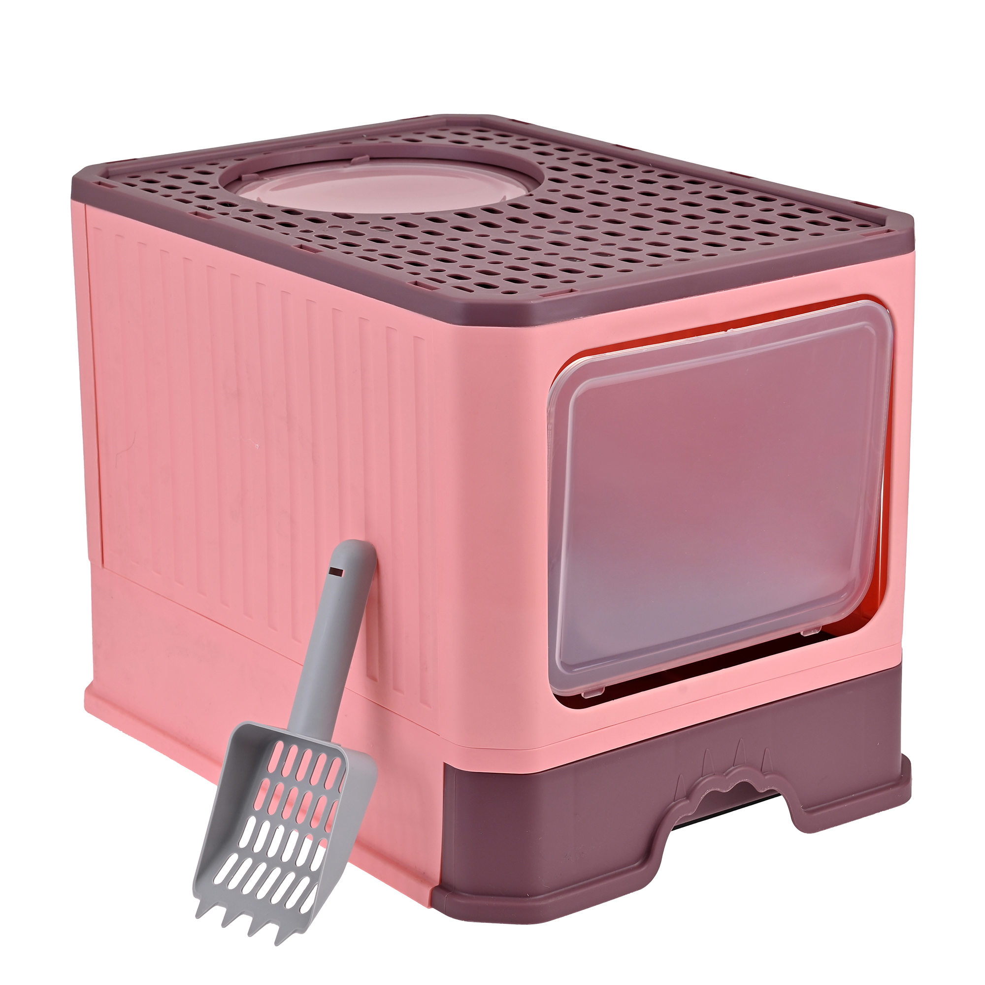 Arenero Para Gato, Caja, Bandeja Sanitaria Extraíble, Tamaño Grande Cerrado, Doble Entrada, Incluye Pala y Filtro, Excelente Material Resistente. MOD: AL002