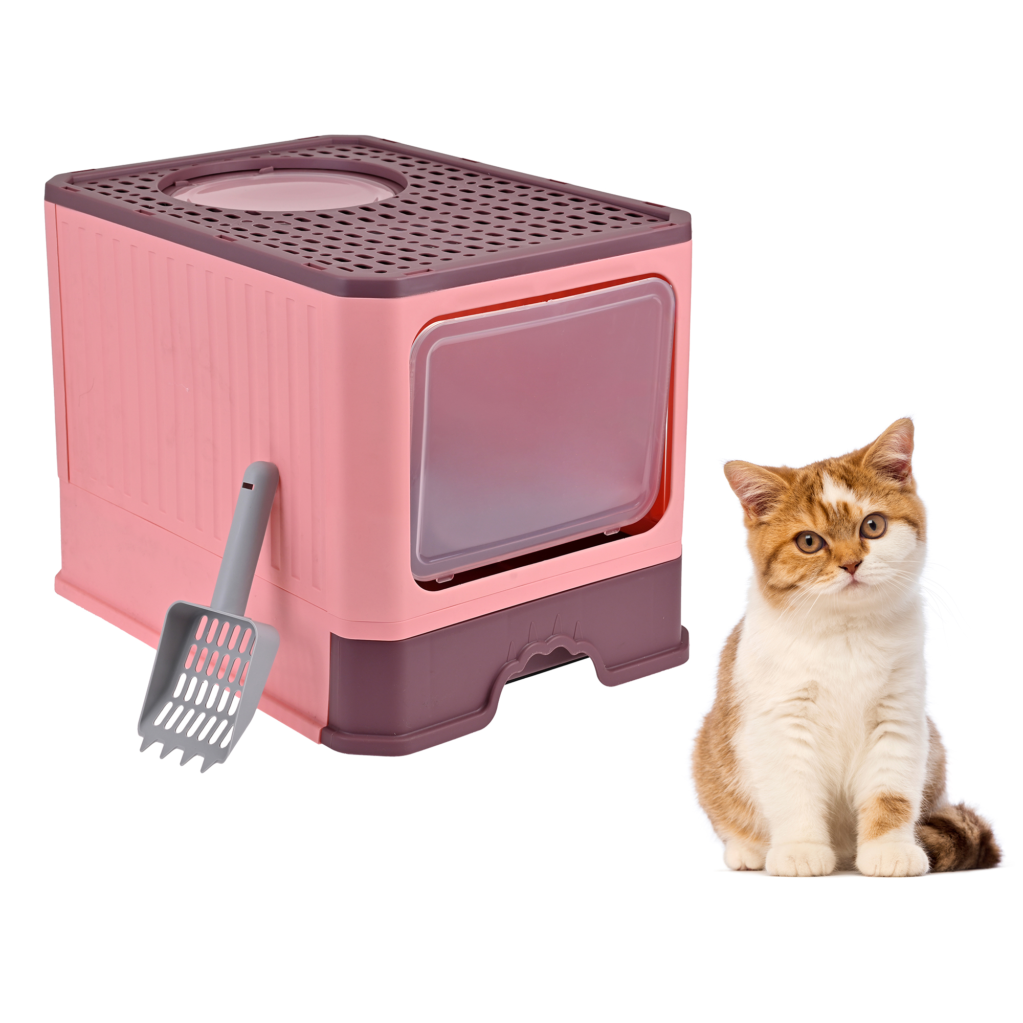 Arenero Para Gato, Caja, Bandeja Sanitaria Extraíble, Tamaño Grande Cerrado, Doble Entrada, Incluye Pala y Filtro, Excelente Material Resistente. MOD: AL002