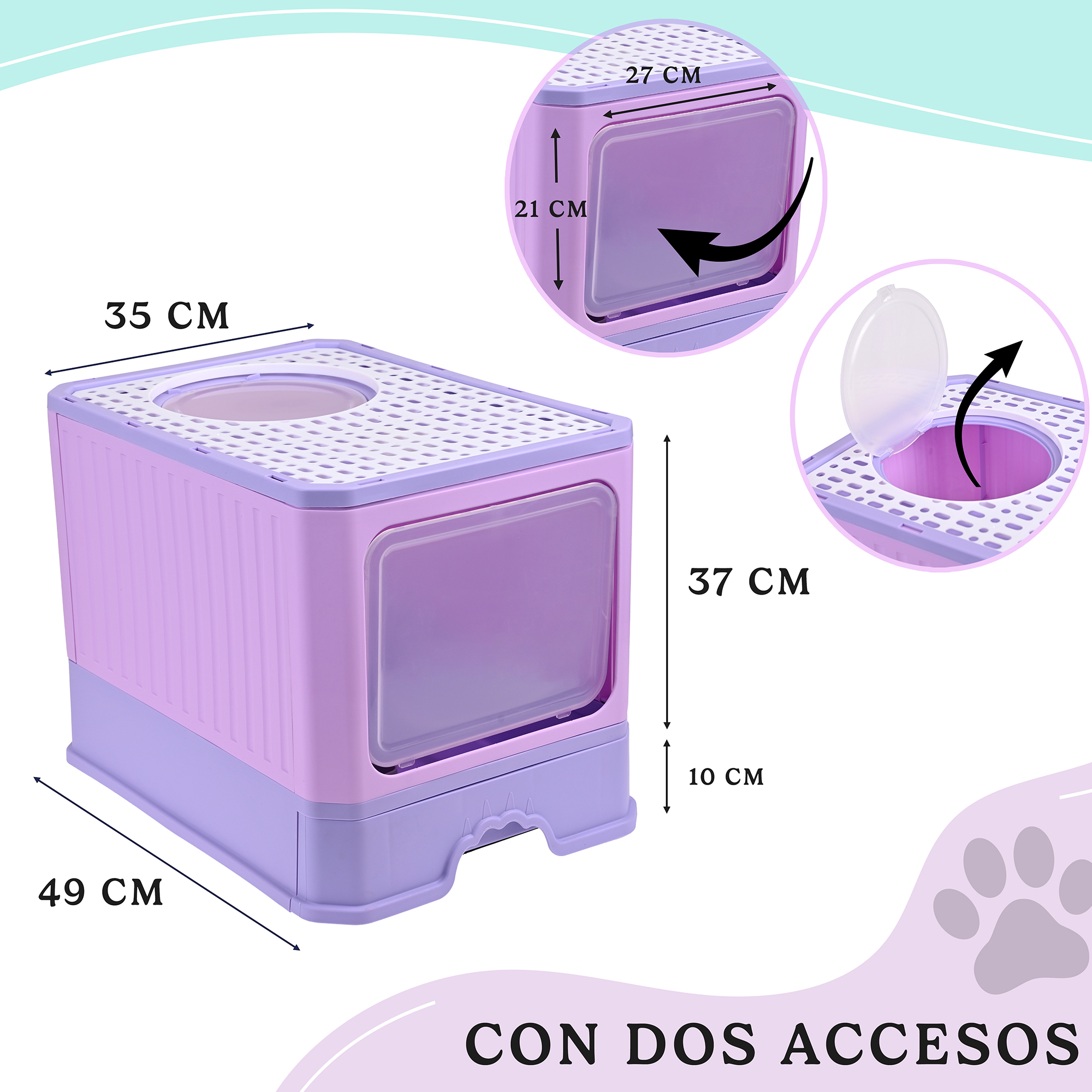 Arenero Para Gato, Caja, Bandeja Sanitaria Extraíble, Tamaño Grande Cerrado, Doble Entrada, Incluye Pala y Filtro, Excelente Material Resistente. MOD: AL002