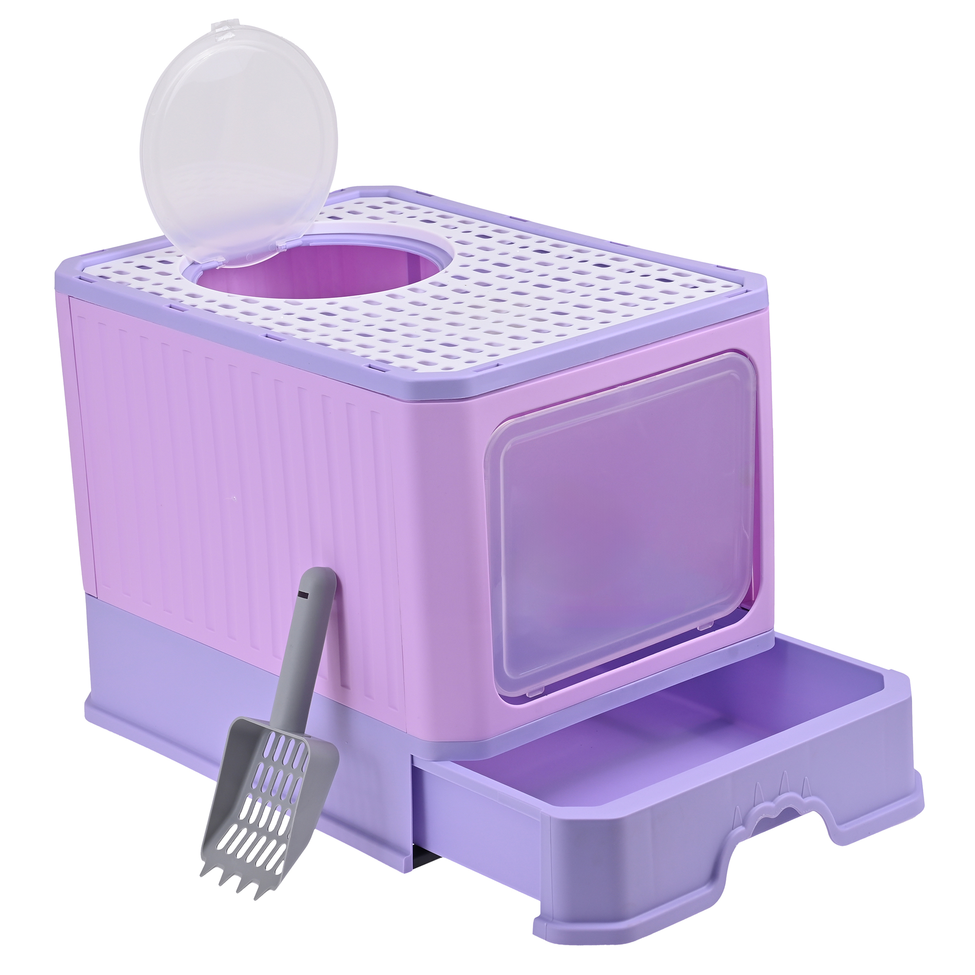 Arenero Para Gato, Caja, Bandeja Sanitaria Extraíble, Tamaño Grande Cerrado, Doble Entrada, Incluye Pala y Filtro, Excelente Material Resistente. MOD: AL002