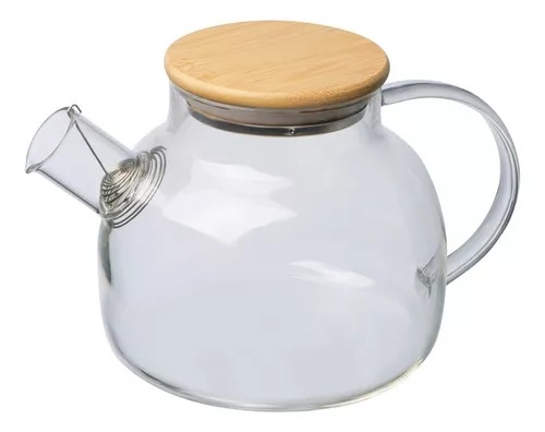 Jarra Tetera Infusora Vidrio Filtro Bambú 1100 Ml Para Fuego Humo.