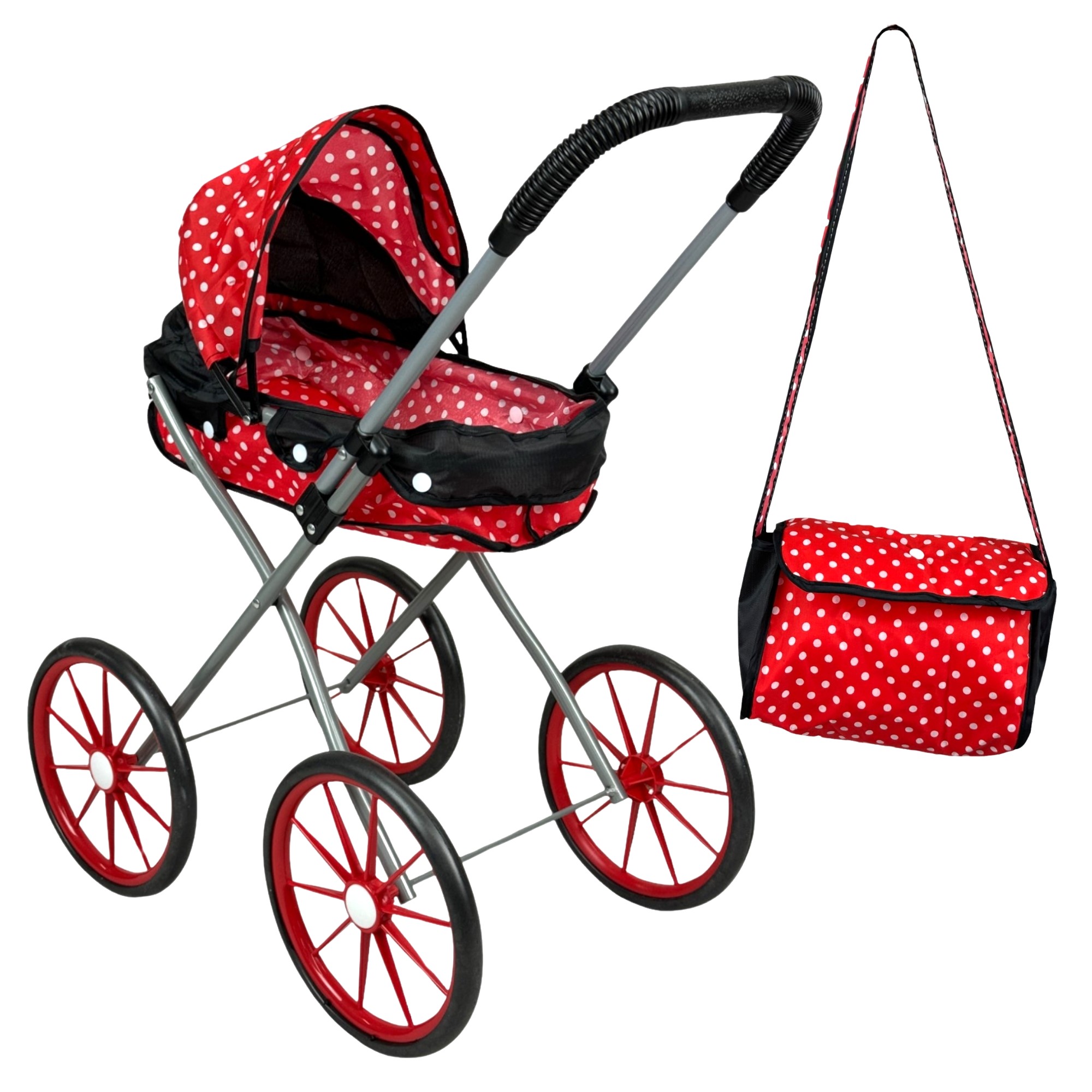 Carriola para Muñecas de Juguete Niñas,Pañalera,Toldo,Plegable - Rojo.