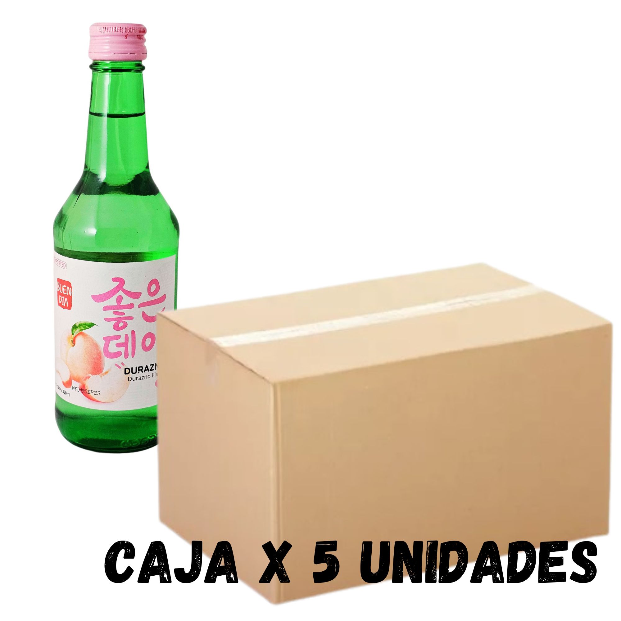 Bebida Coreana Licor Buen Día Sojo Sabor Durazno 5 pzs