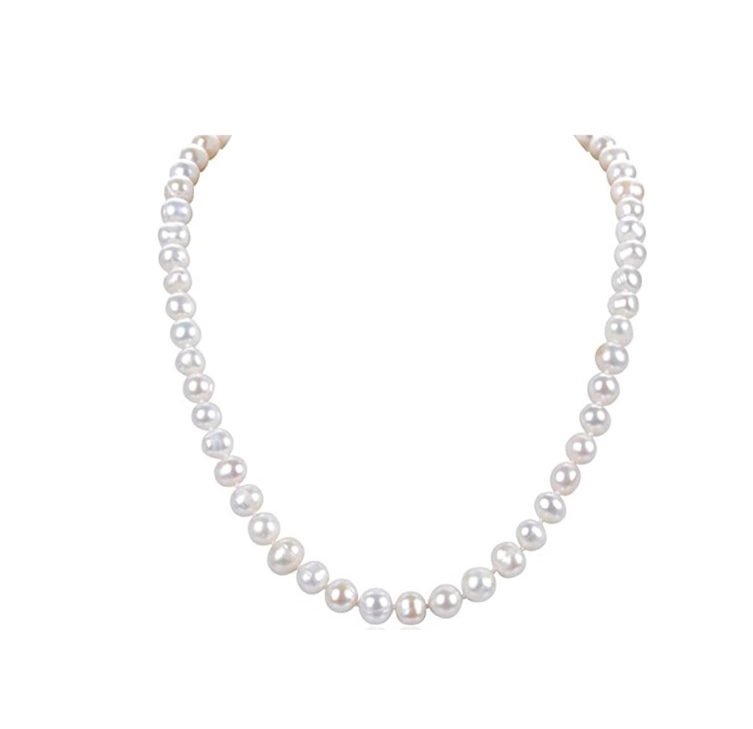 Collar Perlas Cultivadas Naturales Con Broche y Asa De Oro Solido 14K A034