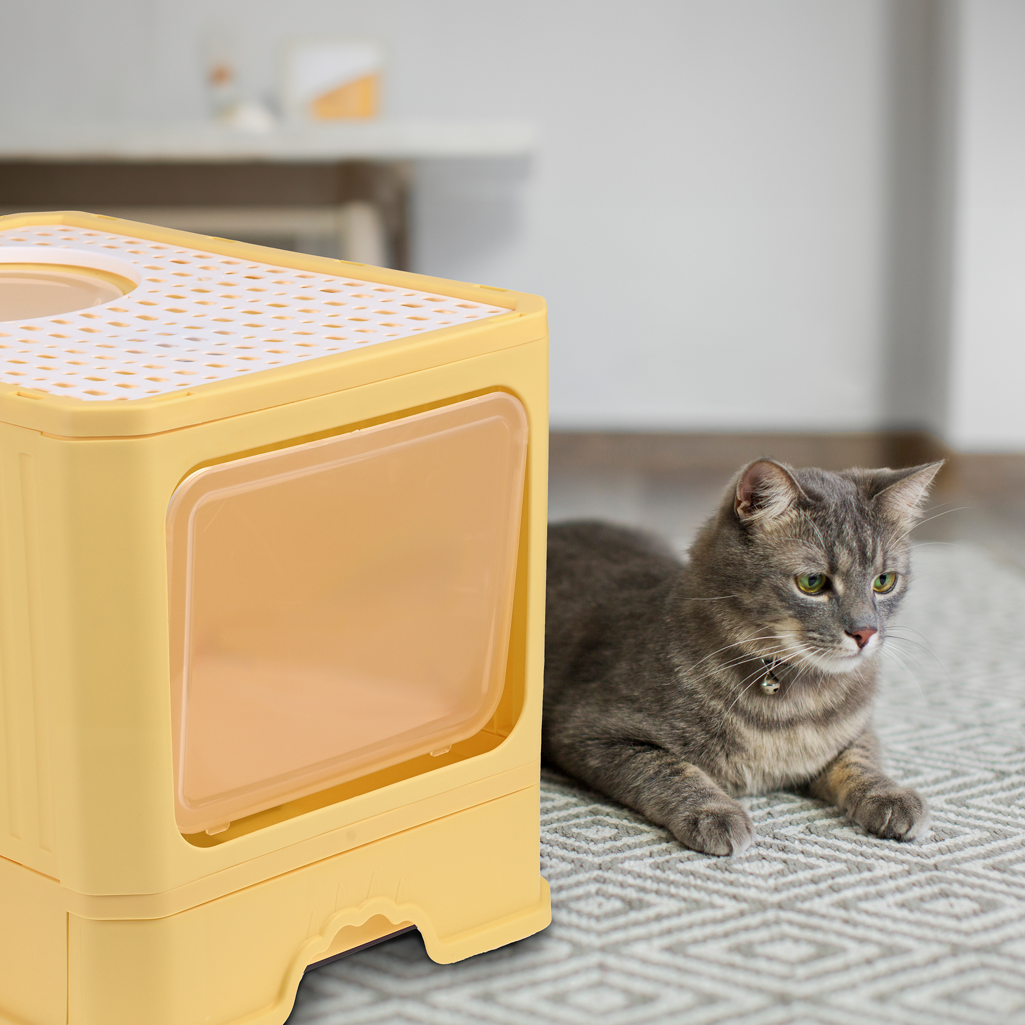 Arenero Para Gato, Caja, Bandeja Sanitaria Extraíble, Tamaño Grande Cerrado, Doble Entrada, Incluye Pala y Filtro, Excelente Material Resistente. MOD: AL002