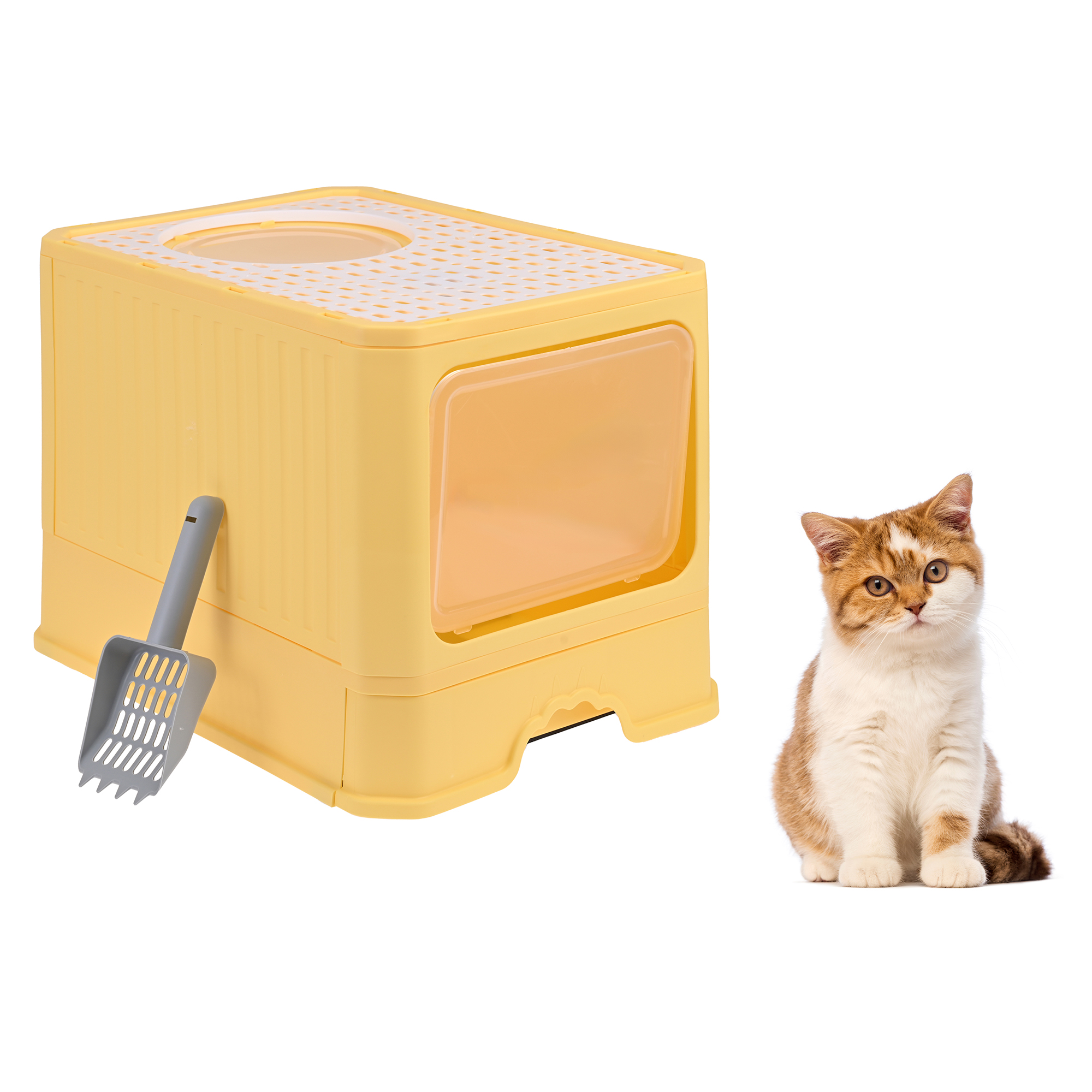 Arenero Para Gato, Caja, Bandeja Sanitaria Extraíble, Tamaño Grande Cerrado, Doble Entrada, Incluye Pala y Filtro, Excelente Material Resistente. MOD: AL002