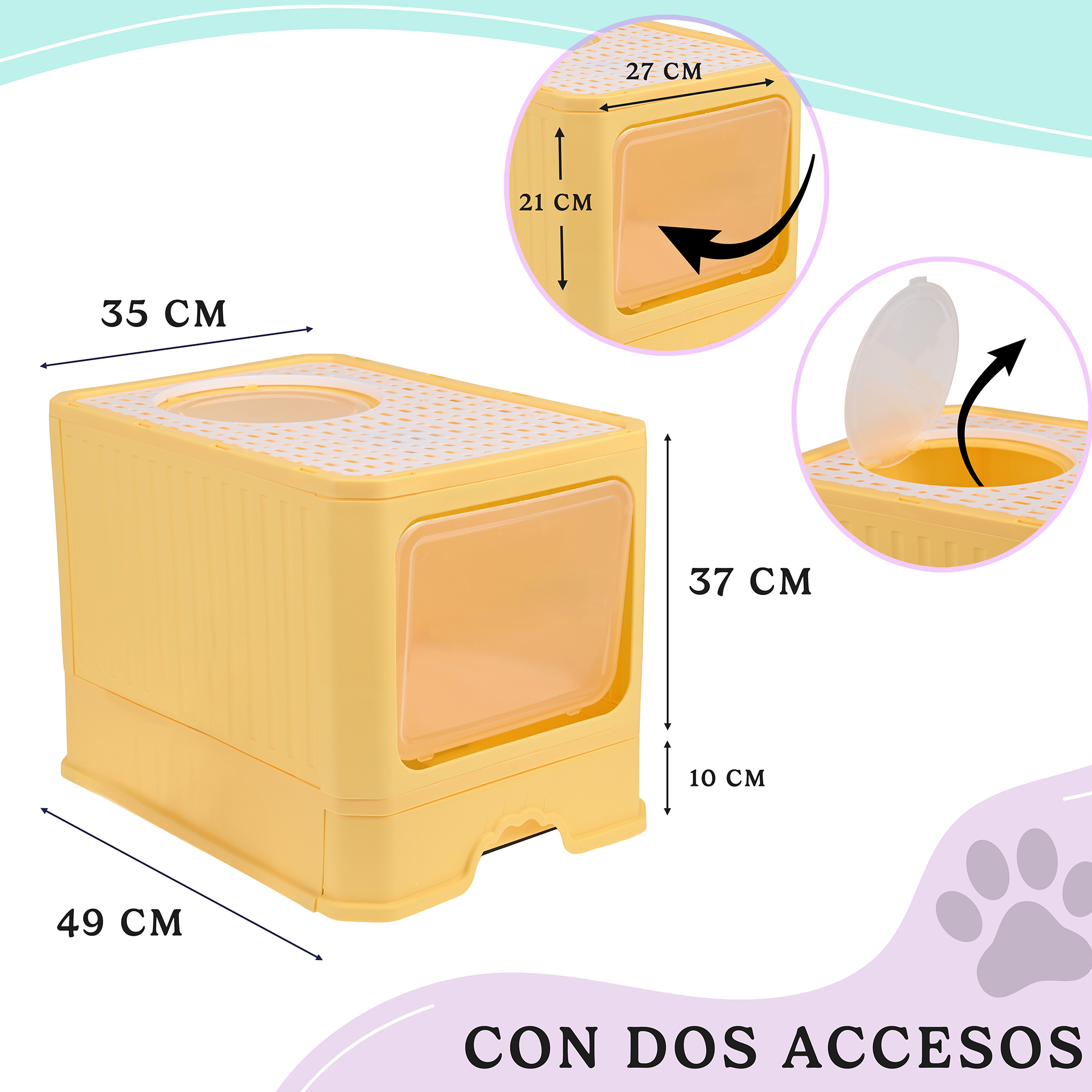 Arenero Para Gato, Caja, Bandeja Sanitaria Extraíble, Tamaño Grande Cerrado, Doble Entrada, Incluye Pala y Filtro, Excelente Material Resistente. MOD: AL002