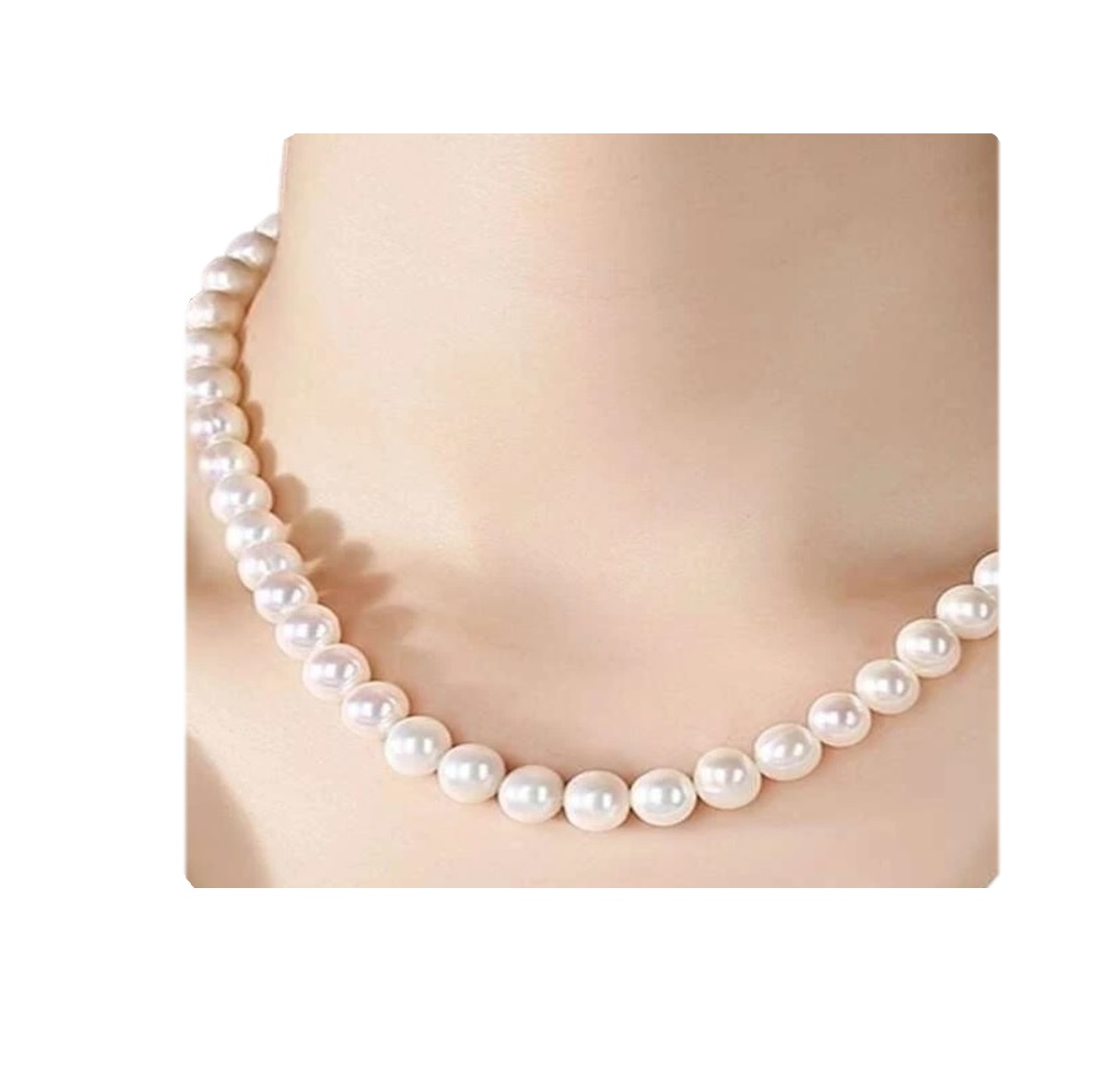 Collar Perlas Cultivadas Naturales Con Broche y Asa De Oro Solido 14K A036