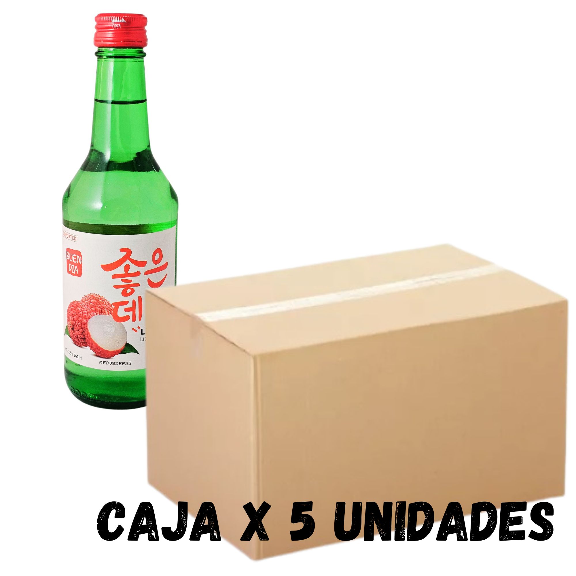 Bebida Coreana Licor Buen Día Sojo Sabor Litchi 5 pzs