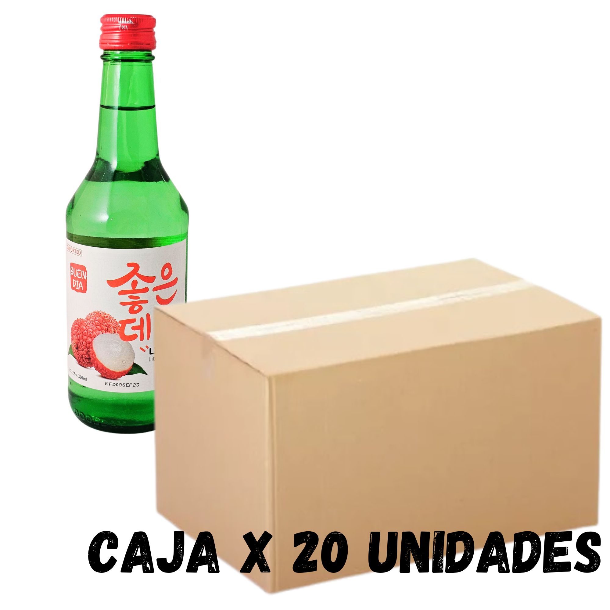 Bebida Coreana Licor Buen Día Sojo Sabor Litchi 20 pzs