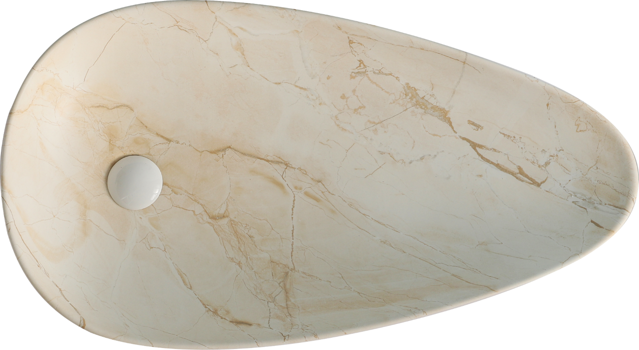 Lavabo Cerámico para Baño TE, acabado marmoleado en tono café. De sobreponer, con diseño europeo ideal para todo tipo de baños. Dimensiones 75.0 x 42.5 x 13.0 cms. (base x altura x profundidad)