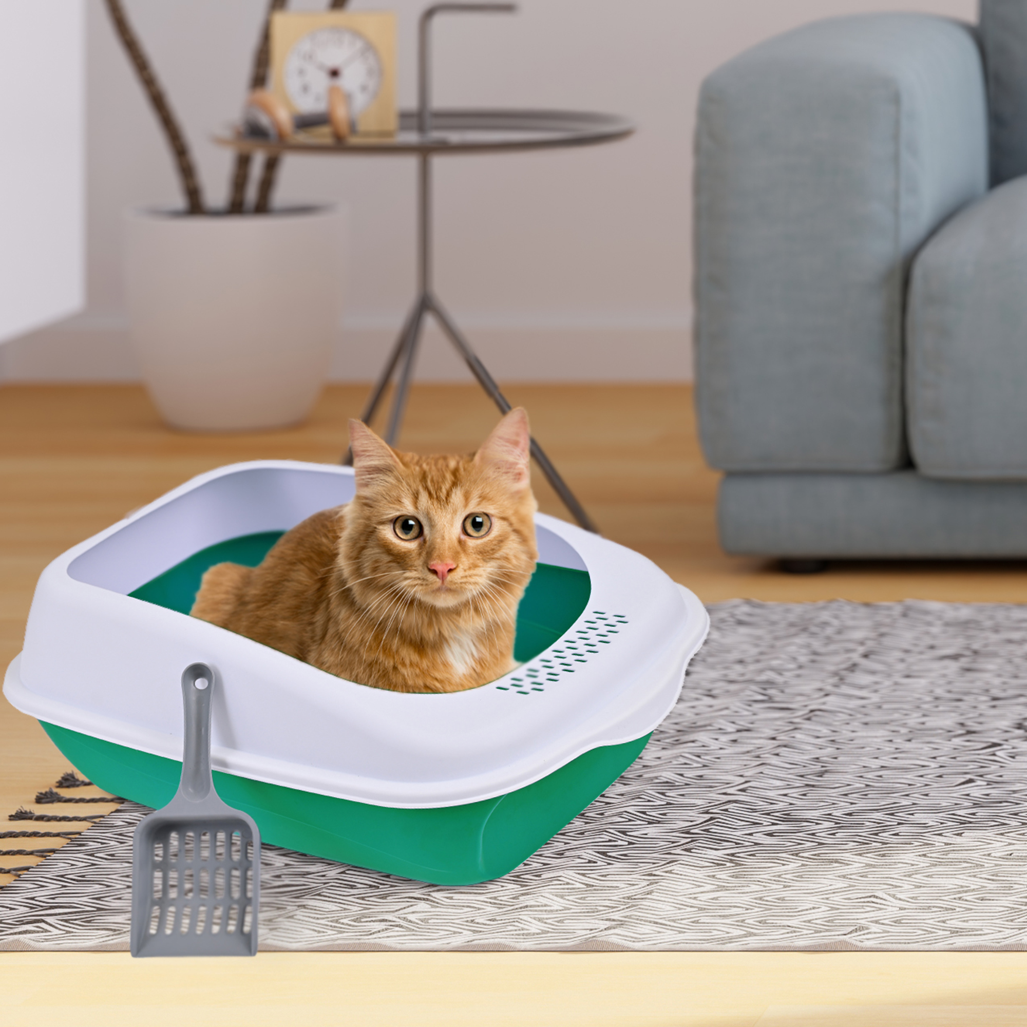 Arenero Para Gato Grande con Bandeja Sanitaria, Abierto, Plegable, Fácil Armado, Materiales De Calidad, Diferentes Colores mod.AL003