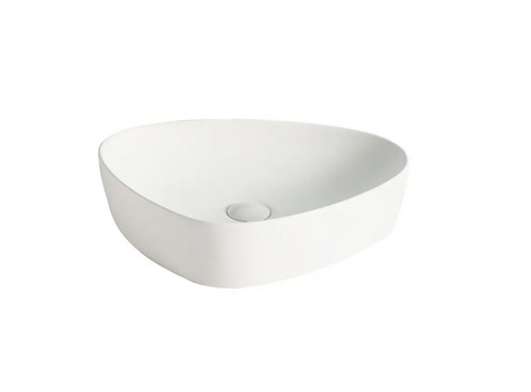 Lavabo Cerámico para Baño ARU, acabado blanco mate. De sobreponer, con diseño europeo ideal para todo tipo de baños. Dimensiones 50.0 x 40.5 x 12.0 cms. (base x altura x profundidad)