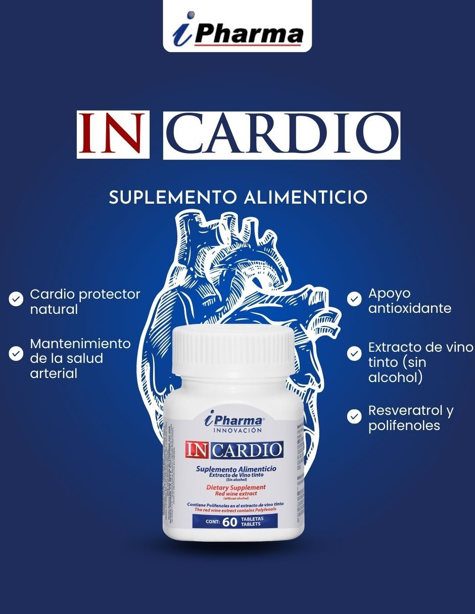 Resveratrol y polifenoles alta concentración INCARDIO, auxiliar para disminuir triglicéridos y colesterol.
