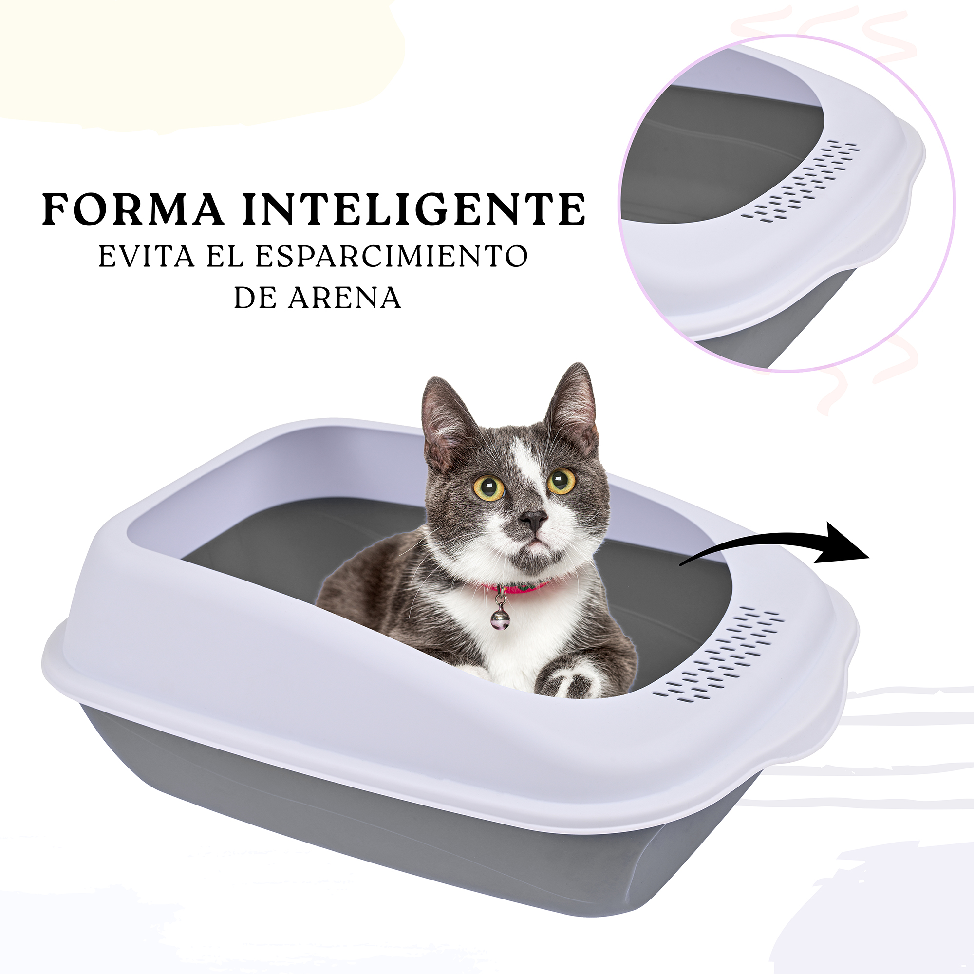 Arenero Para Gato Grande con Bandeja Sanitaria, Abierto, Plegable, Fácil Armado, Materiales De Calidad, Diferentes Colores mod.AL003