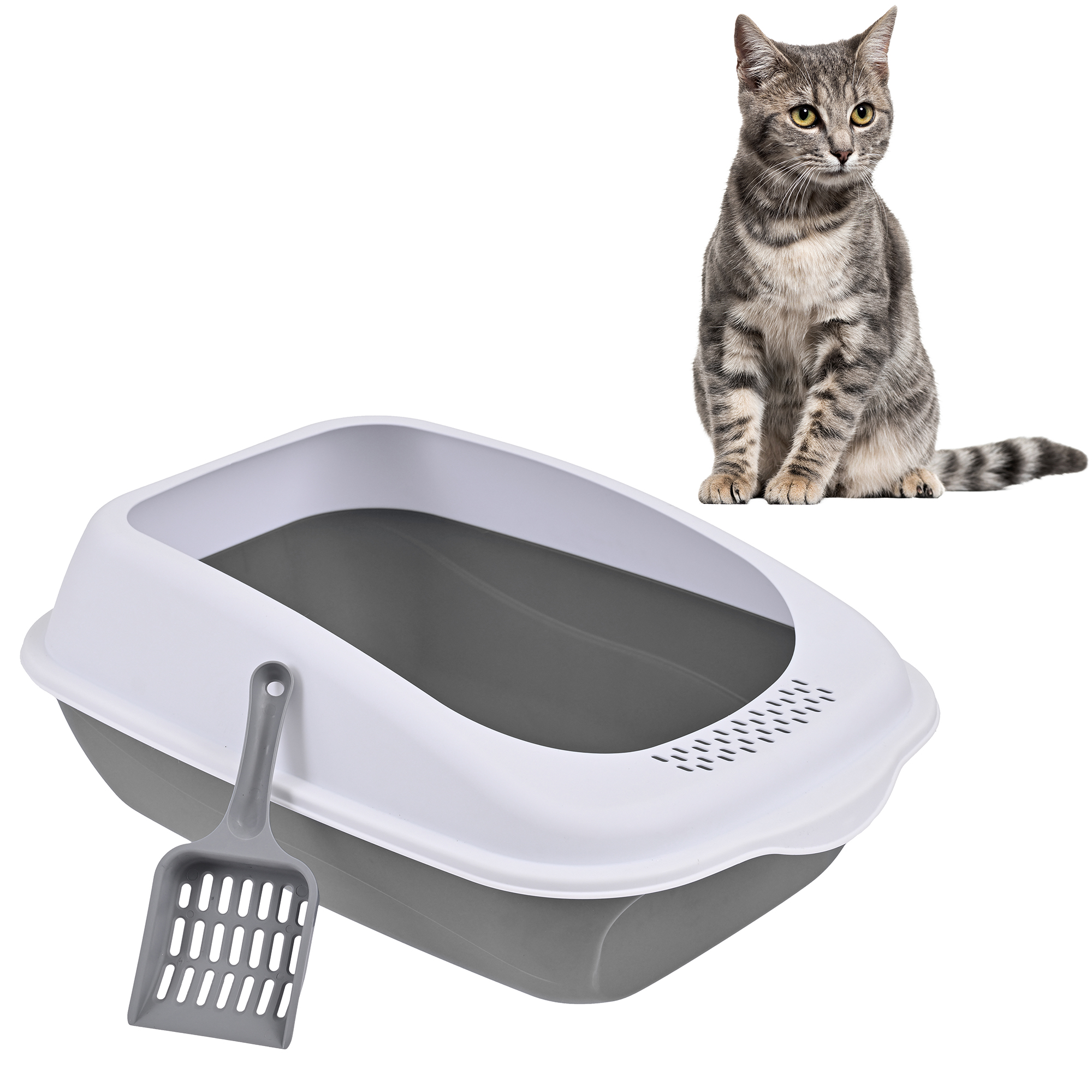 Arenero Para Gato Grande con Bandeja Sanitaria, Abierto, Plegable, Fácil Armado, Materiales De Calidad, Diferentes Colores mod.AL003