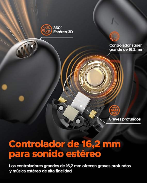 TRUEFREE Open-Ear Audífonos Bluetooth 5.3, Audífonos Inalámbricos Deportivos,Cancelación de ruido ENC, Sonido Estéreo 3D por Controlador de 16,2 mm, 45 horas de reproducción, llamadas claras de 4 mics