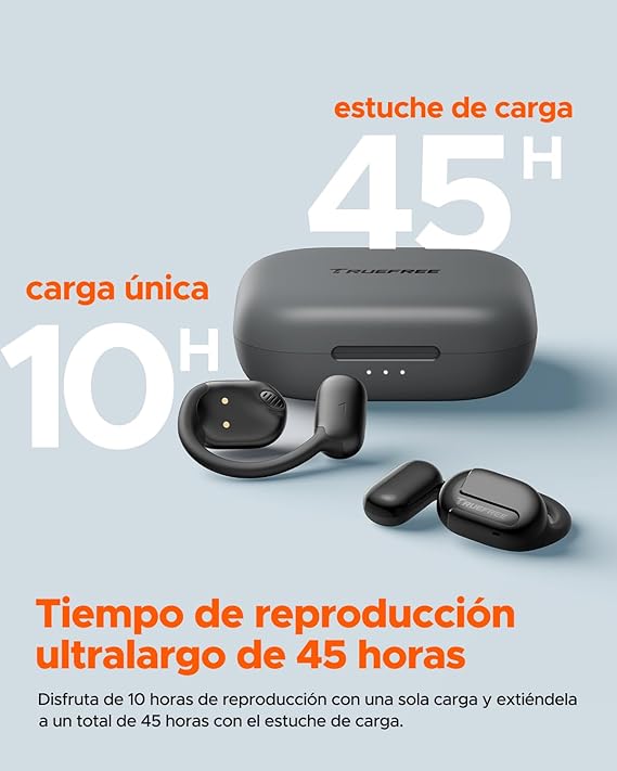 TRUEFREE Open-Ear Audífonos Bluetooth 5.3, Audífonos Inalámbricos Deportivos,Cancelación de ruido ENC, Sonido Estéreo 3D por Controlador de 16,2 mm, 45 horas de reproducción, llamadas claras de 4 mics