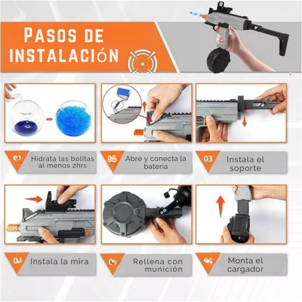 Uzi Pro Ametralladora Hidrogel Cargador Eléctrico Blaster,Gel Blaster, Juego de Equipo Disparo de Proyectiles de Hidrogel, Batería Recargable.