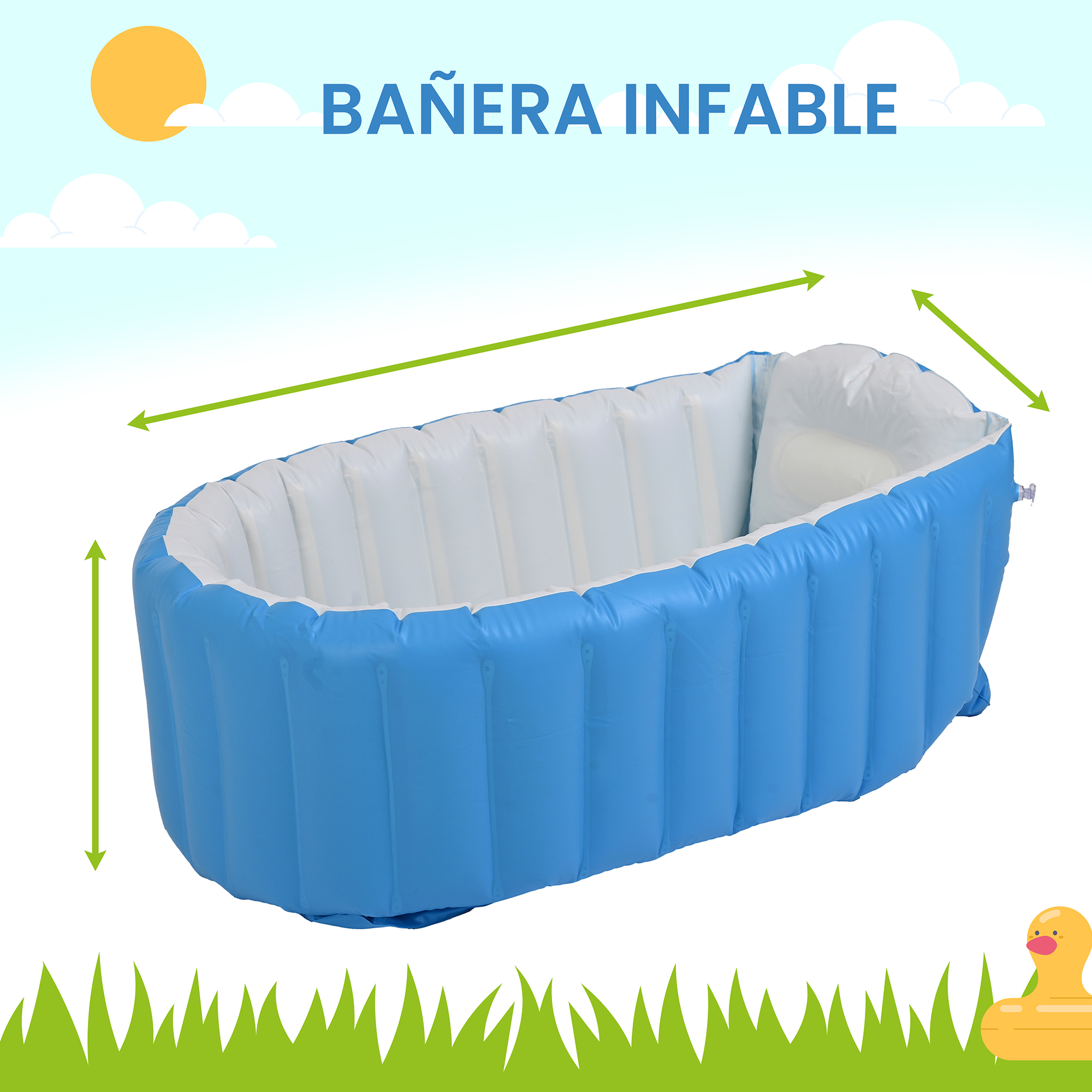Tina Bañera de Viaje, Exterior o Interior, Piscina Inflable Para Bebe Niños Niñas Portátil Plegable Fácil de Usar Mod.MA31.