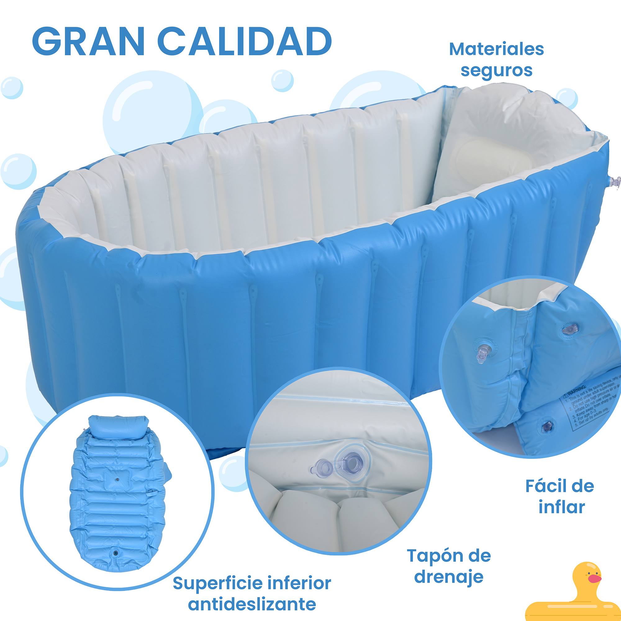 Tina Bañera de Viaje, Exterior o Interior, Piscina Inflable Para Bebe Niños Niñas Portátil Plegable Fácil de Usar Mod.MA31.