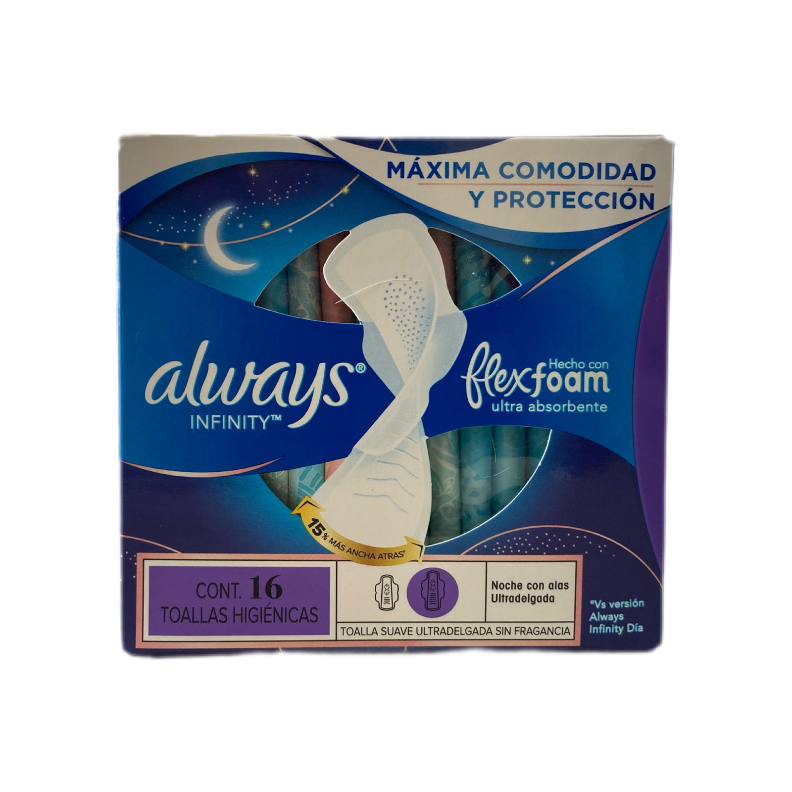 Toallas Always Infinity Flexfoam Pack C/6 Cajas De 16pzs C/u