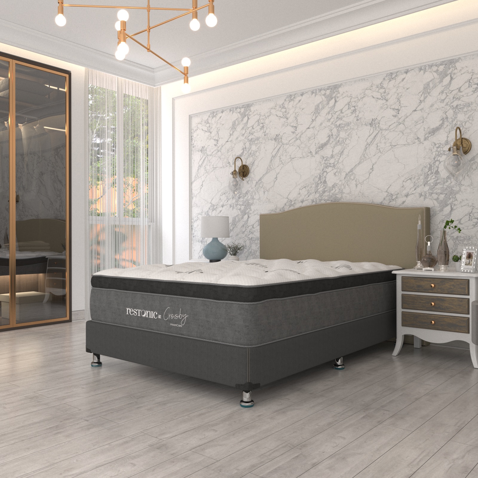 Colchon Queen Size Restonic Crosby Con Mega Colchoneta Confort Para Descanso Premium