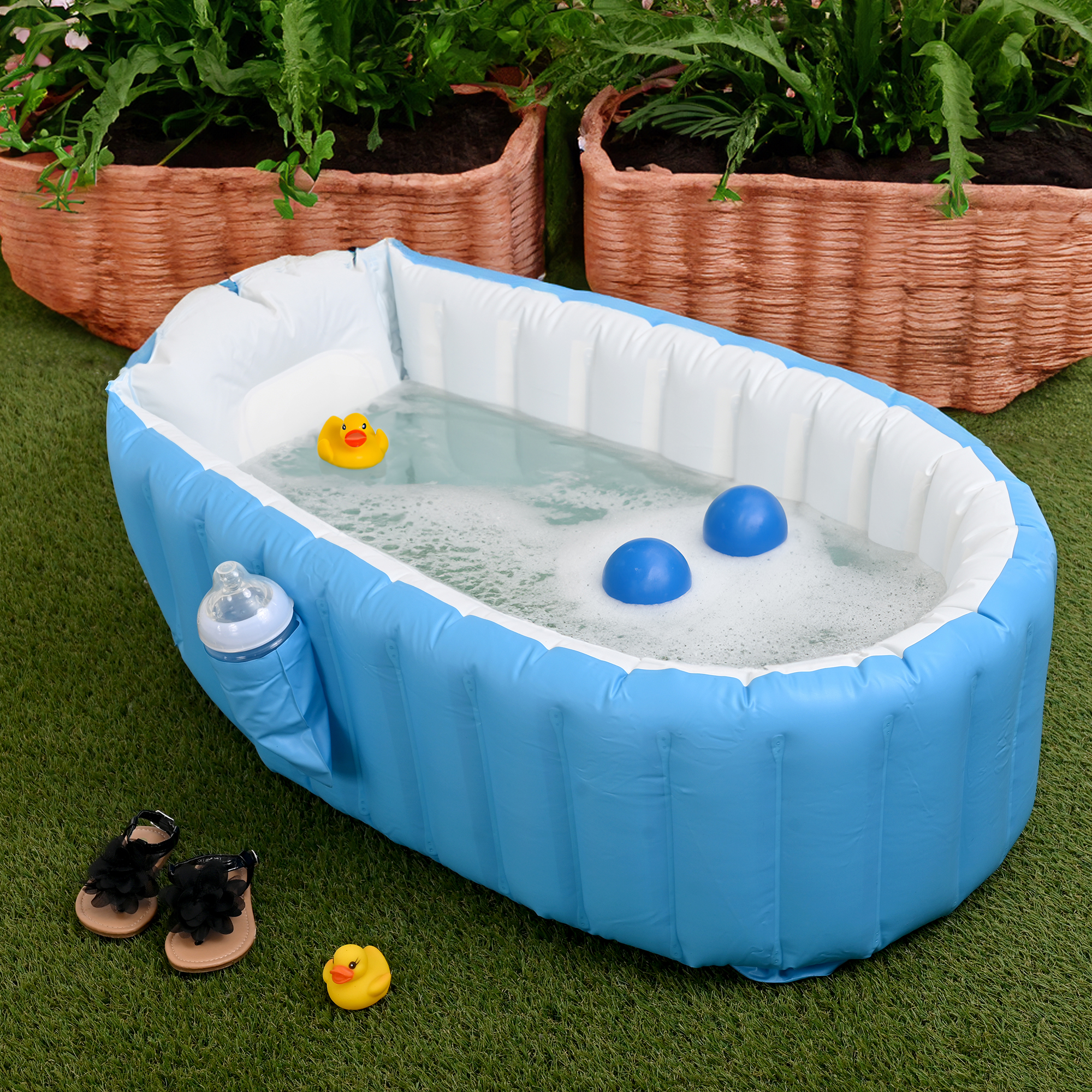 Tina Bañera de Viaje, Exterior o Interior, Piscina Inflable Para Bebe Niños Niñas Portátil Plegable Fácil de Usar Mod.MA31.