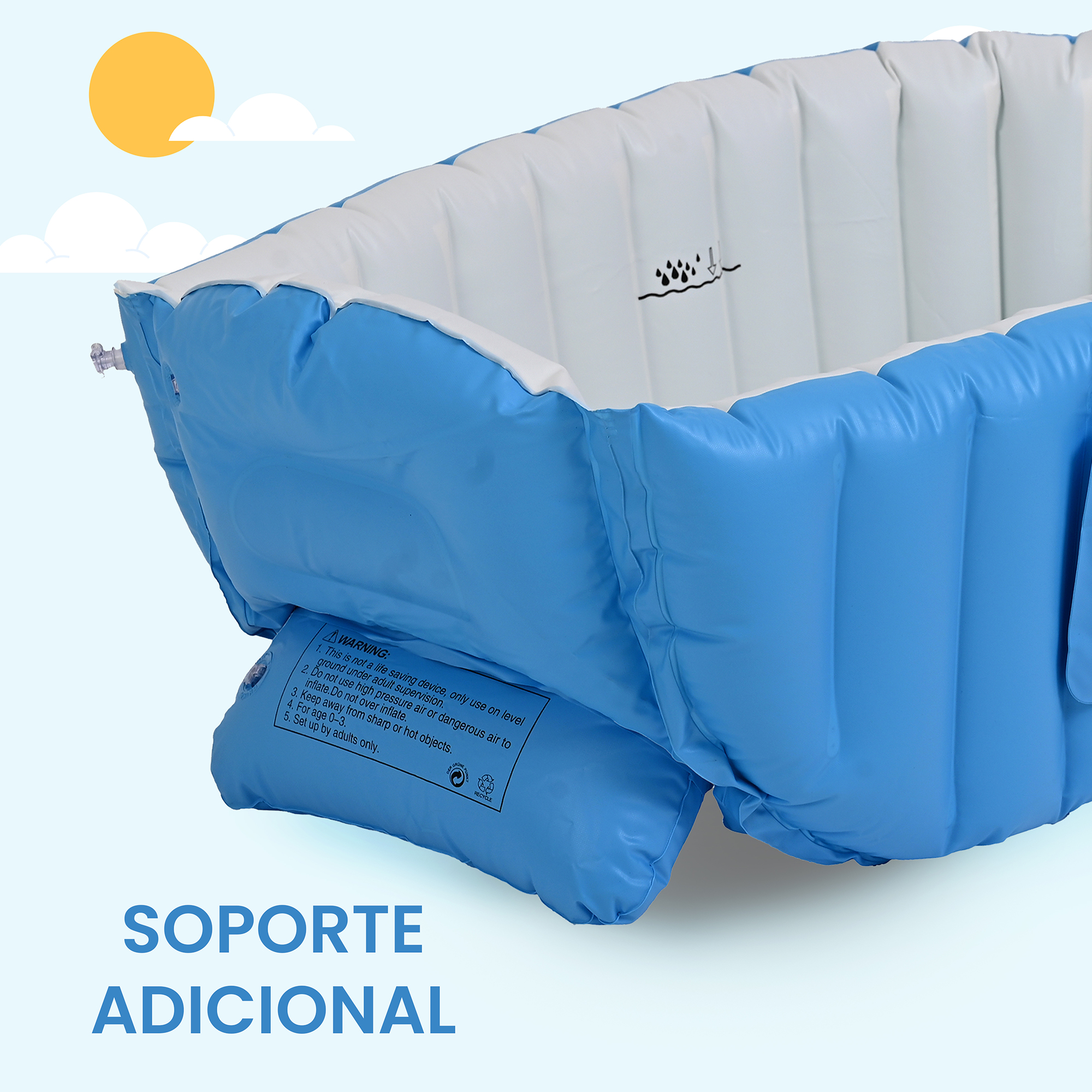 Tina Bañera de Viaje, Exterior o Interior, Piscina Inflable Para Bebe Niños Niñas Portátil Plegable Fácil de Usar Mod.MA31.