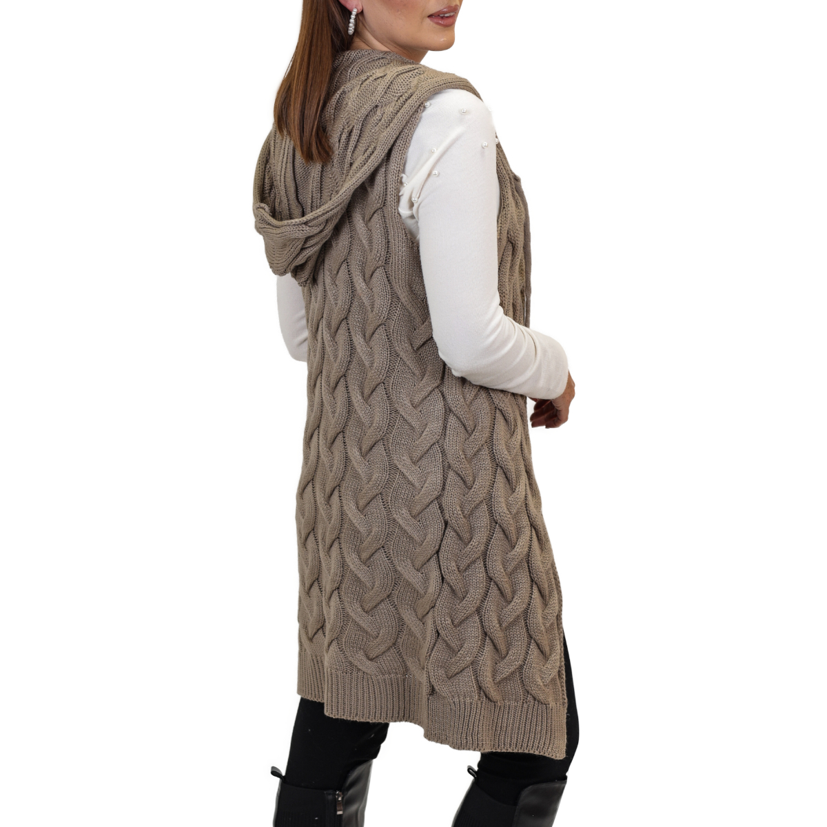 Chaleco Tejido Trenza 3/4 Para Dama