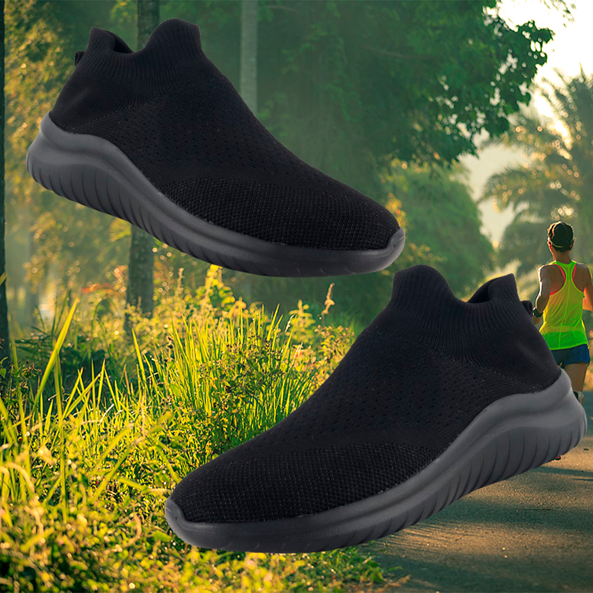 Tenis Deportivos Calcetin hombre ligero casual negro 102-nn